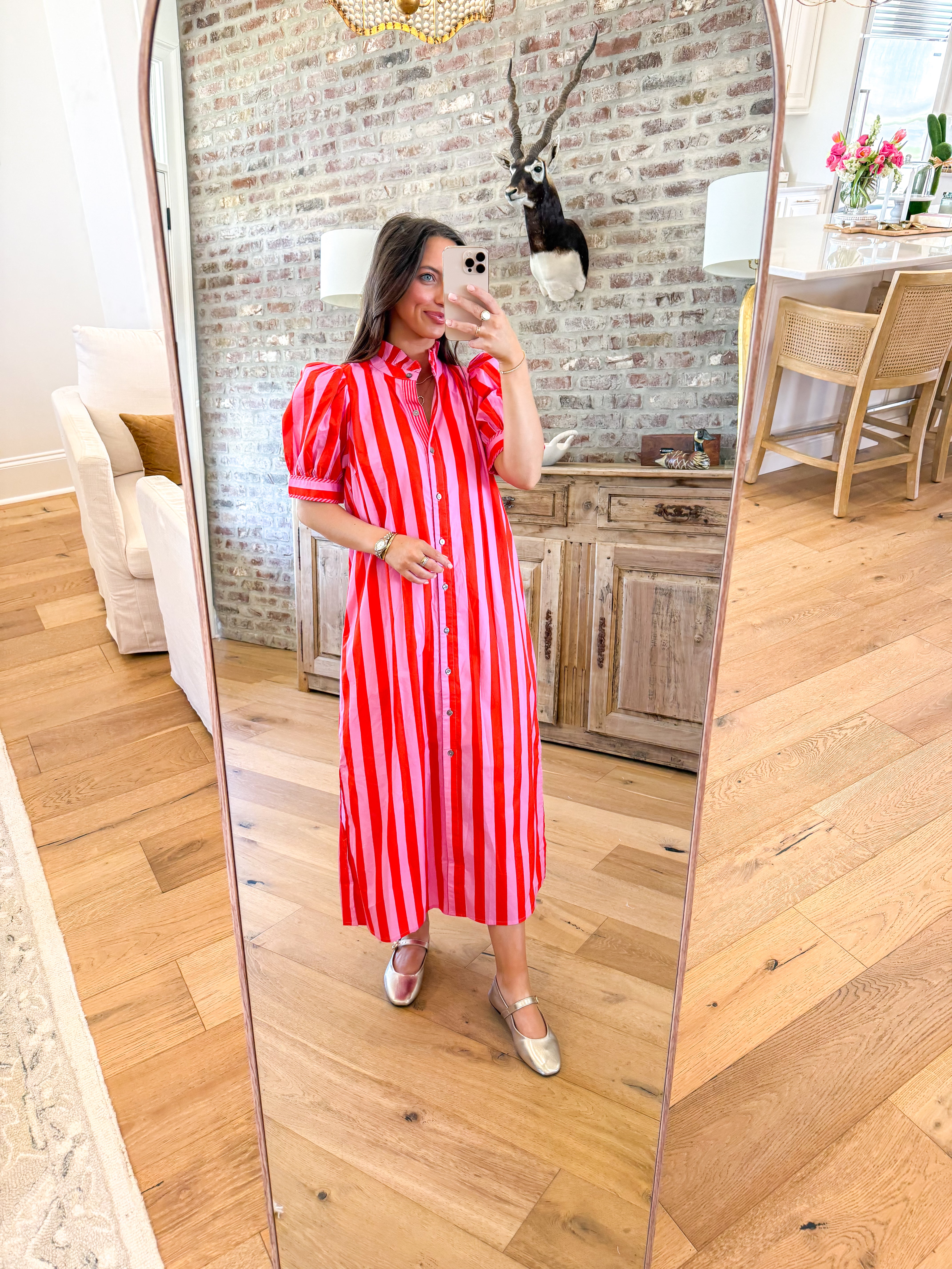 Pink Stripe Shirt Midi Dress
