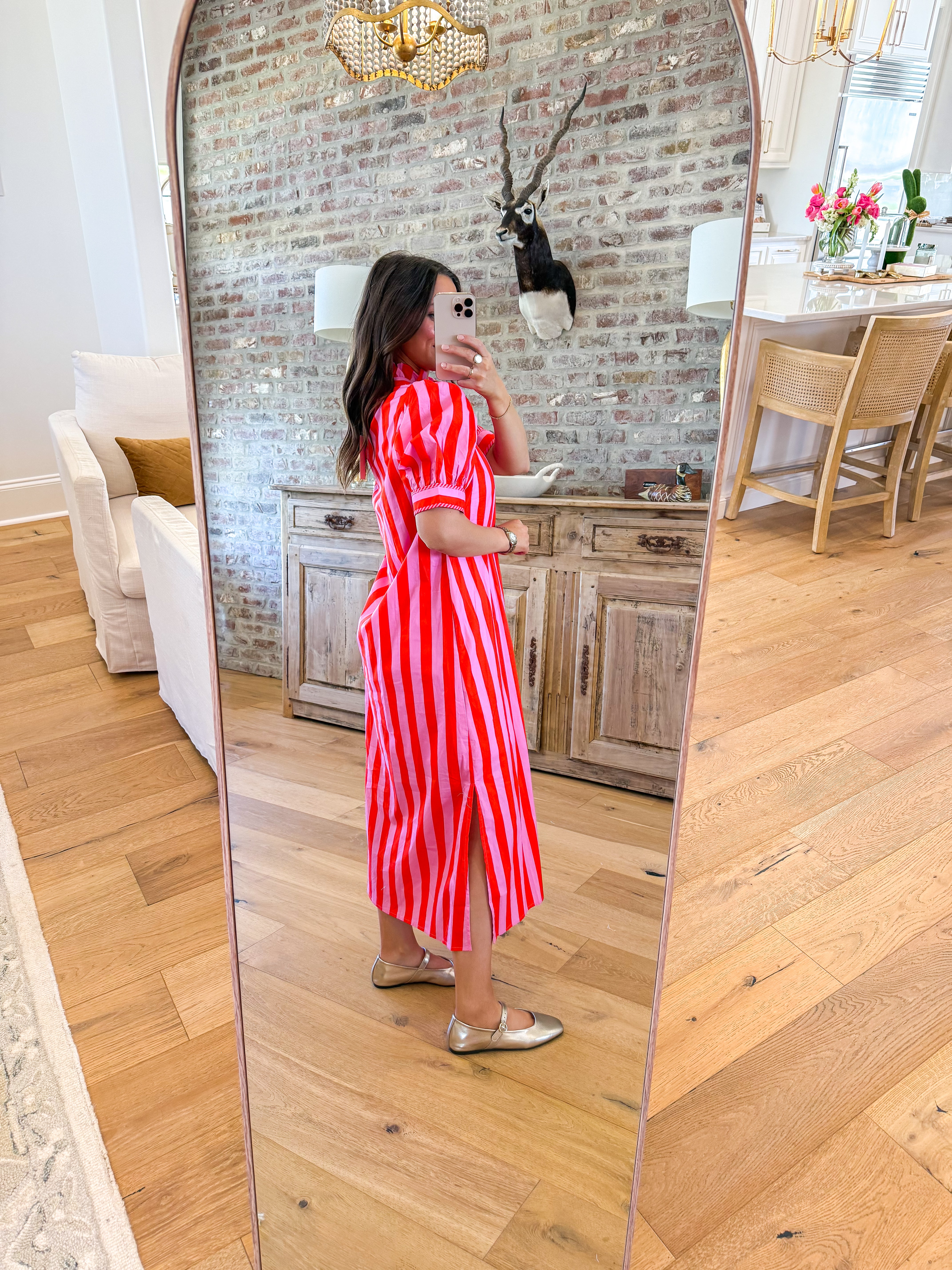 Pink Stripe Shirt Midi Dress