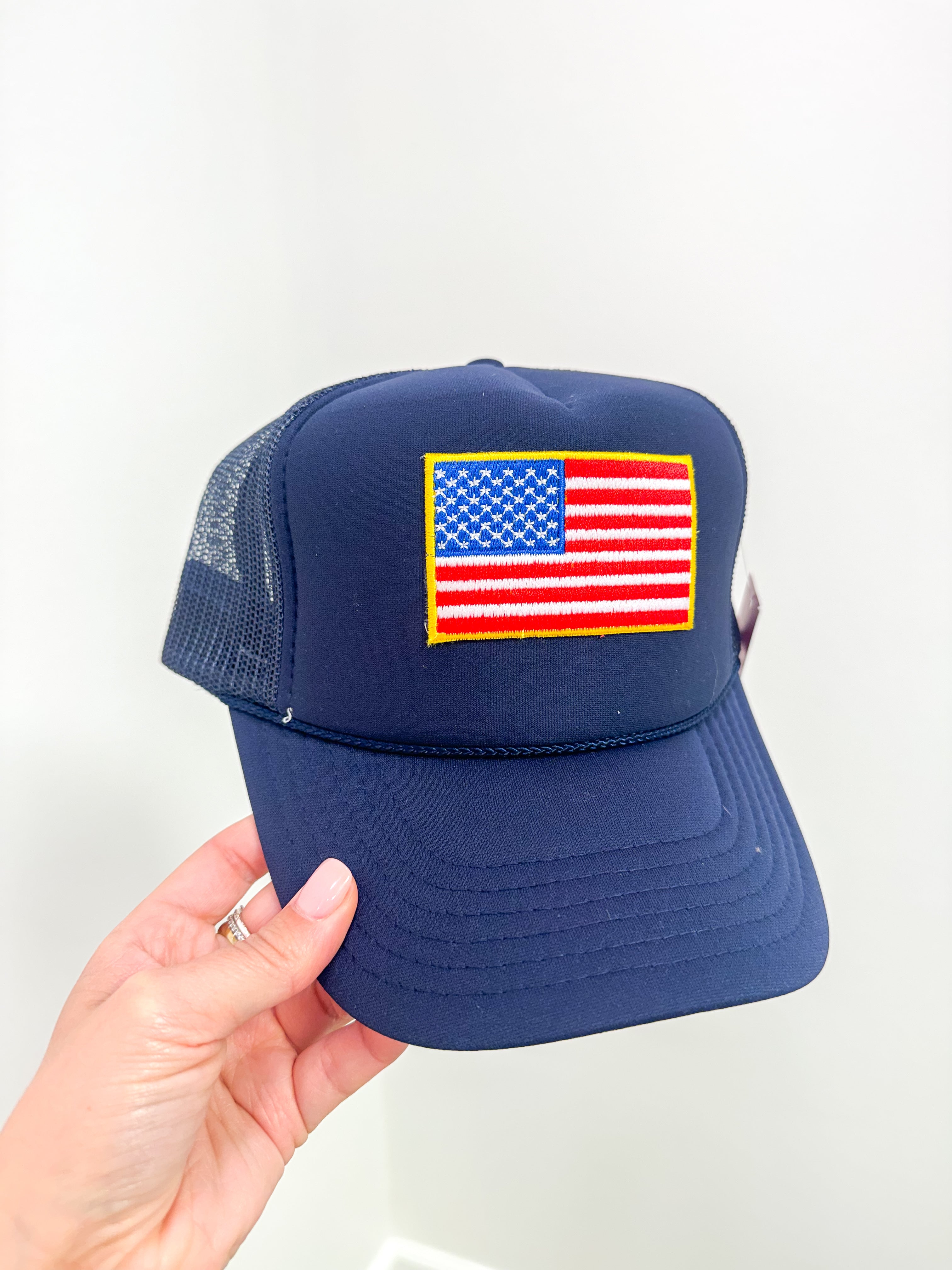 American Flag Patch Trucker Hat-Navy