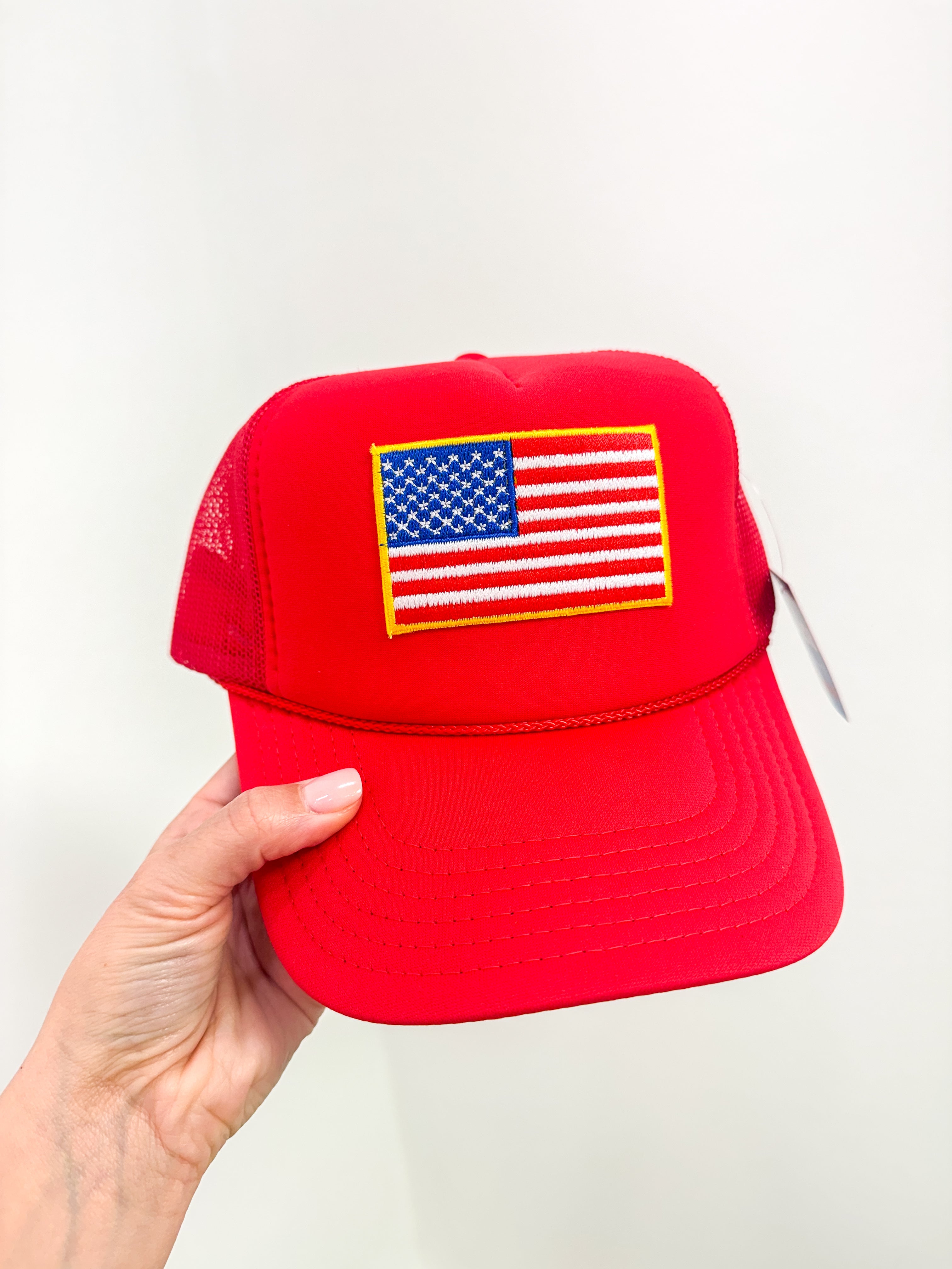 American Flag Patch Trucker Hat- Red