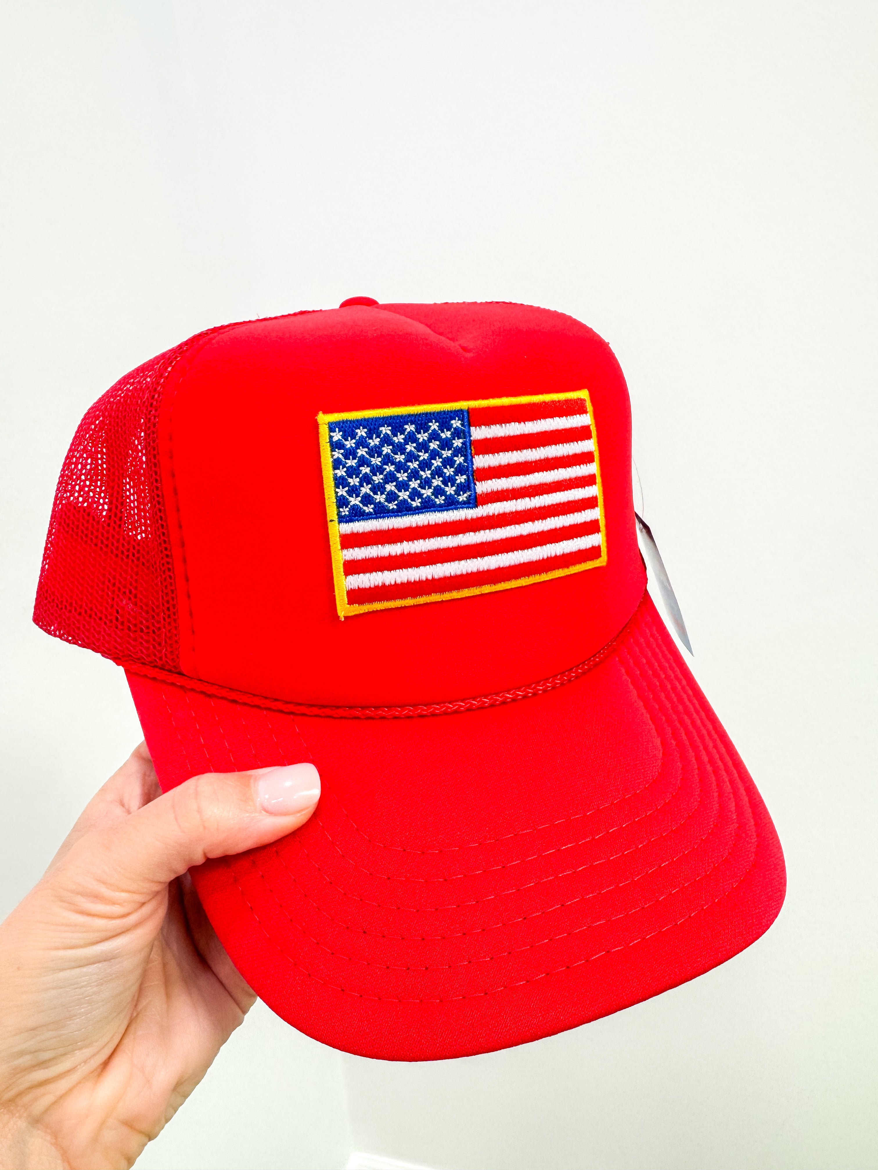 American Flag Patch Trucker Hat- Red