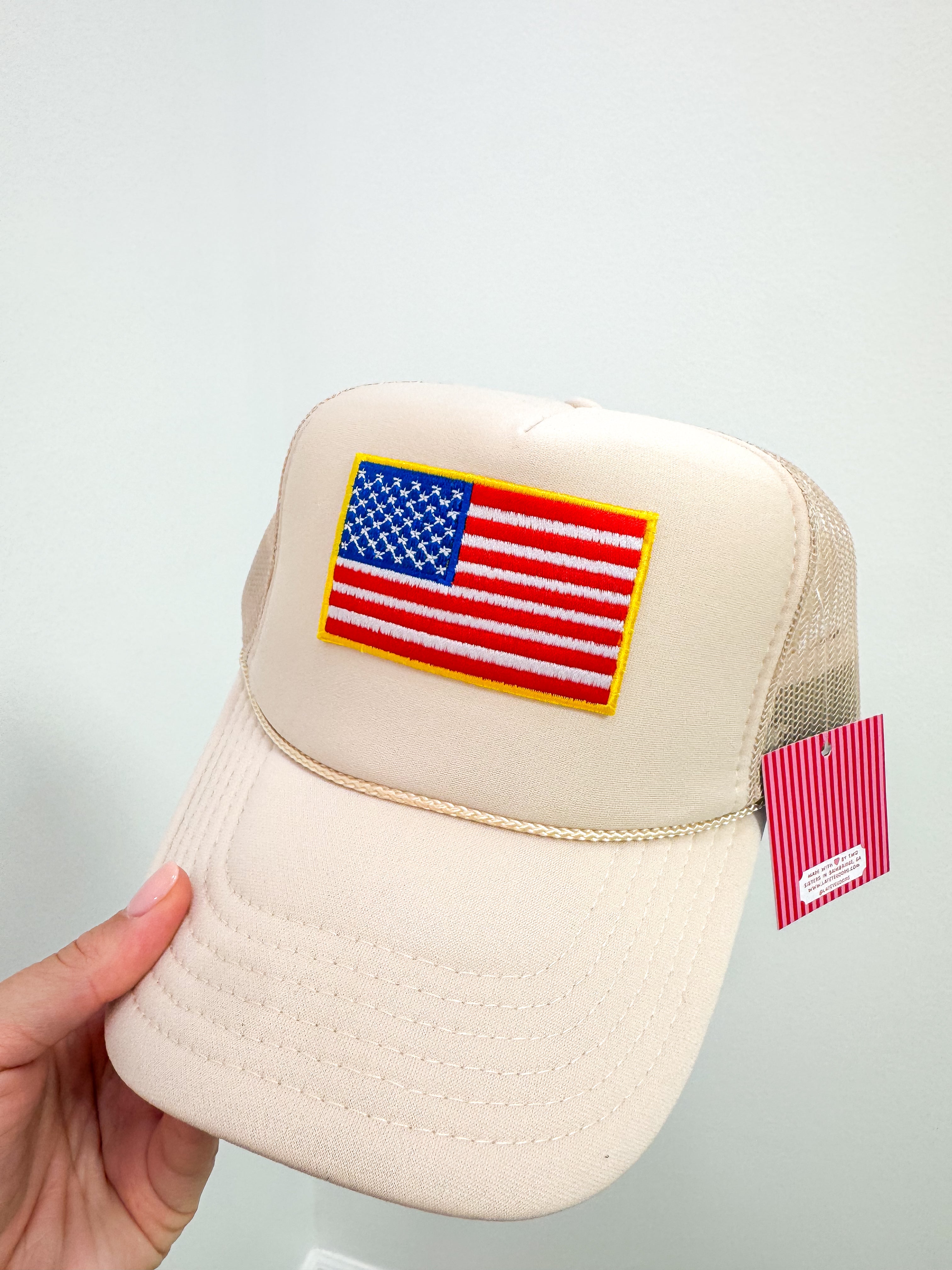American Flag Patch Trucker Hat- Tan