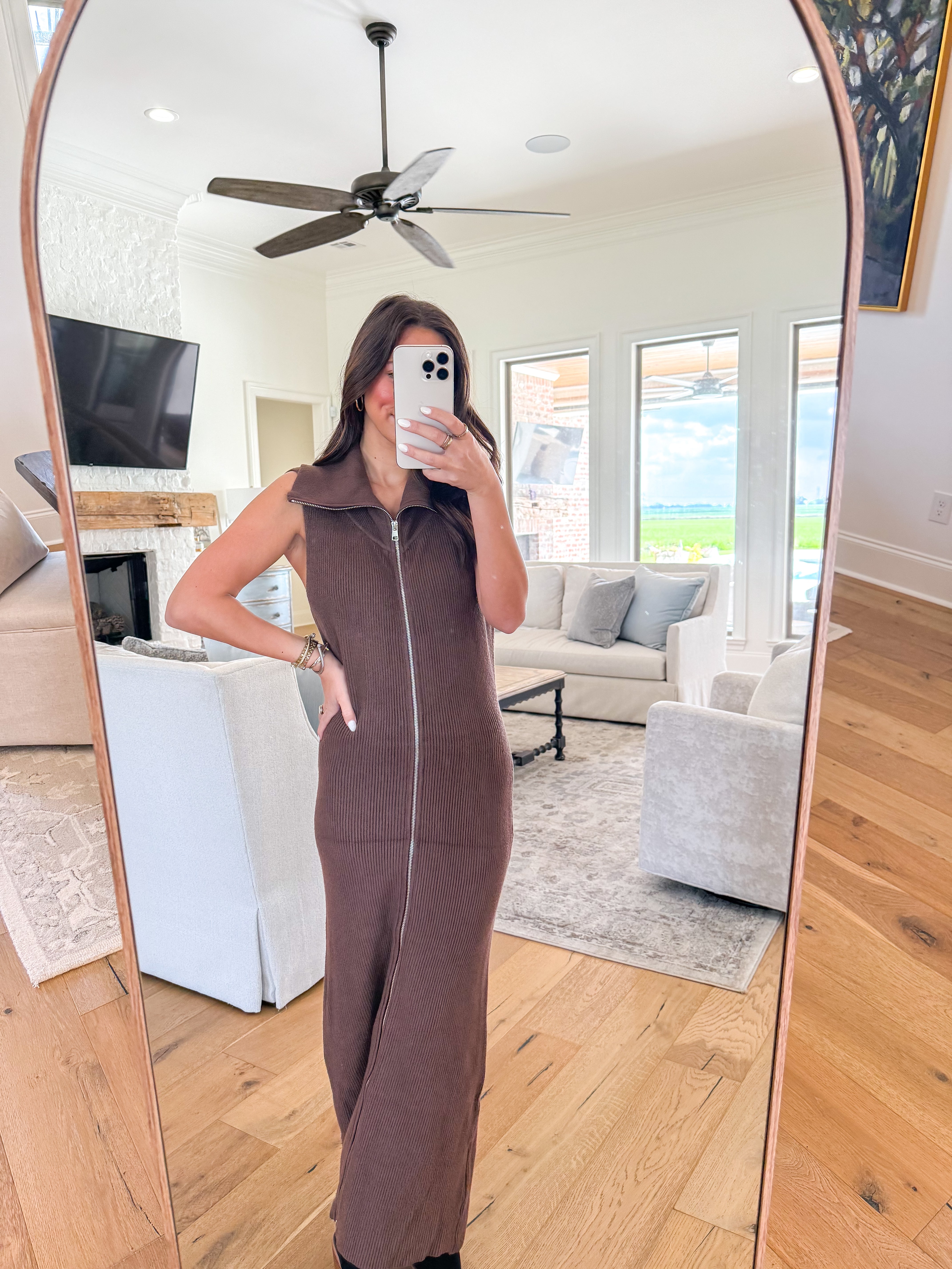 Paul Zip Up Knit Dress Chocolate