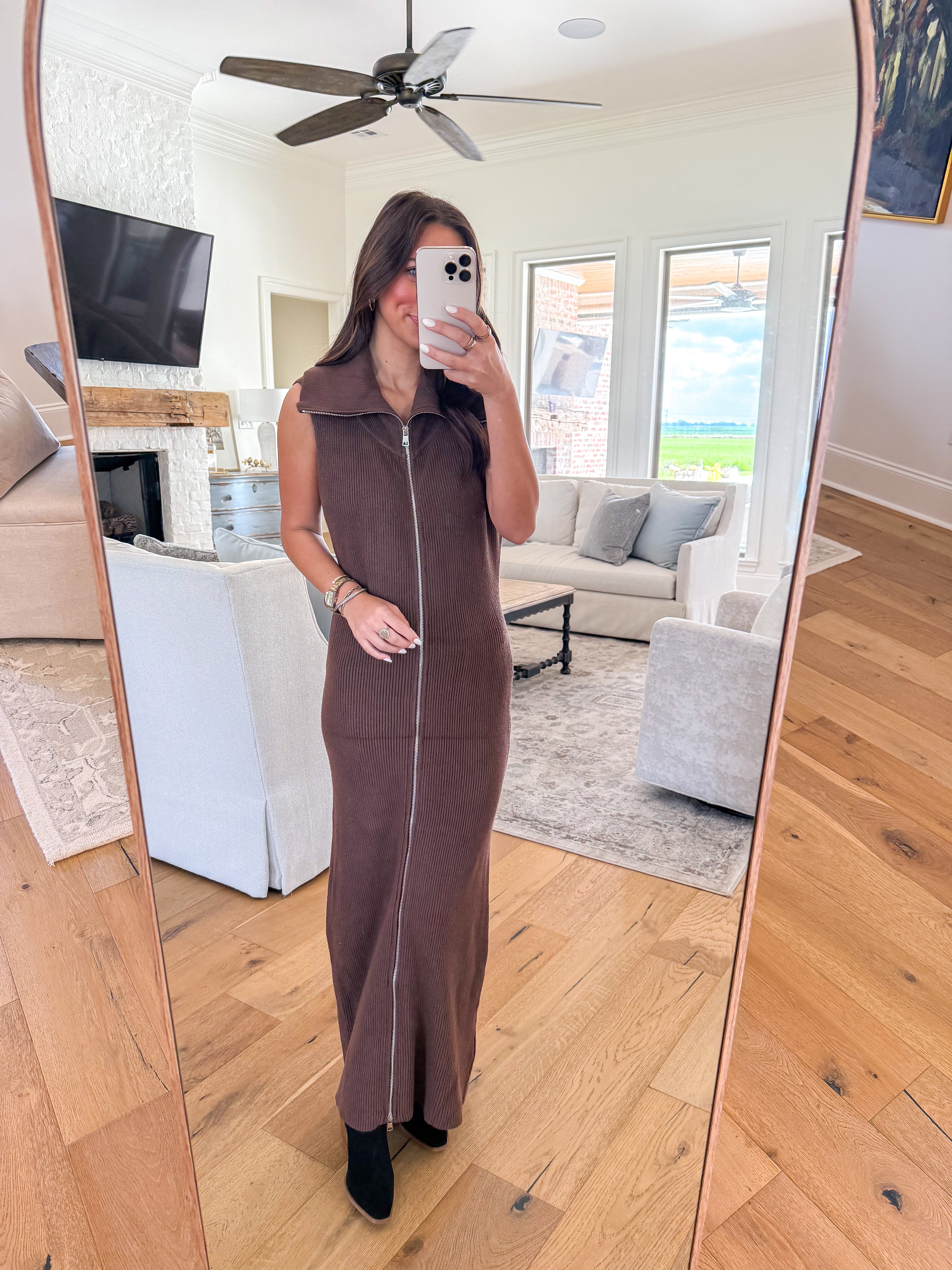 Paul Zip Up Knit Dress Chocolate