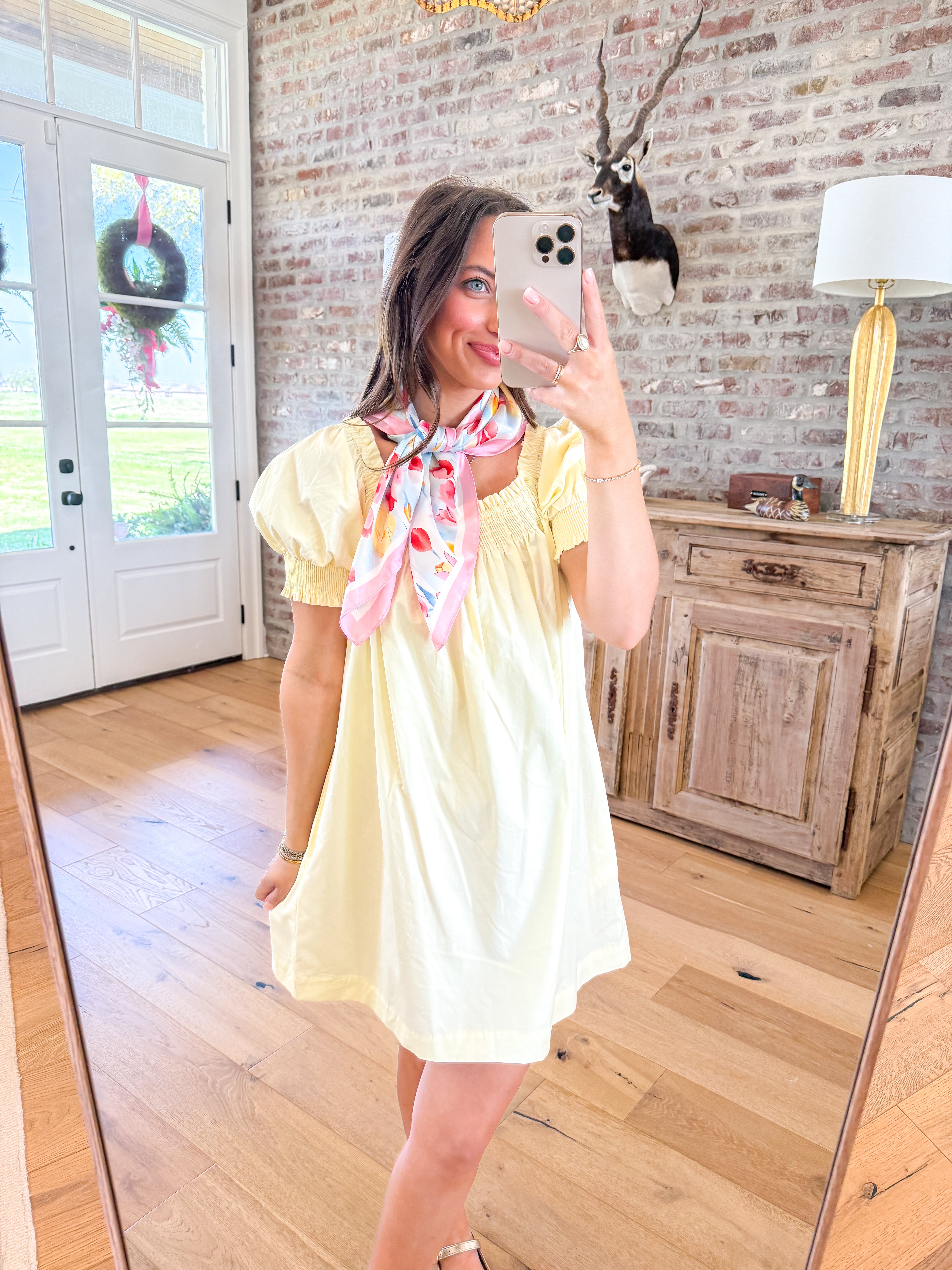 Erin Butter Yellow Smocked Babydoll Mini