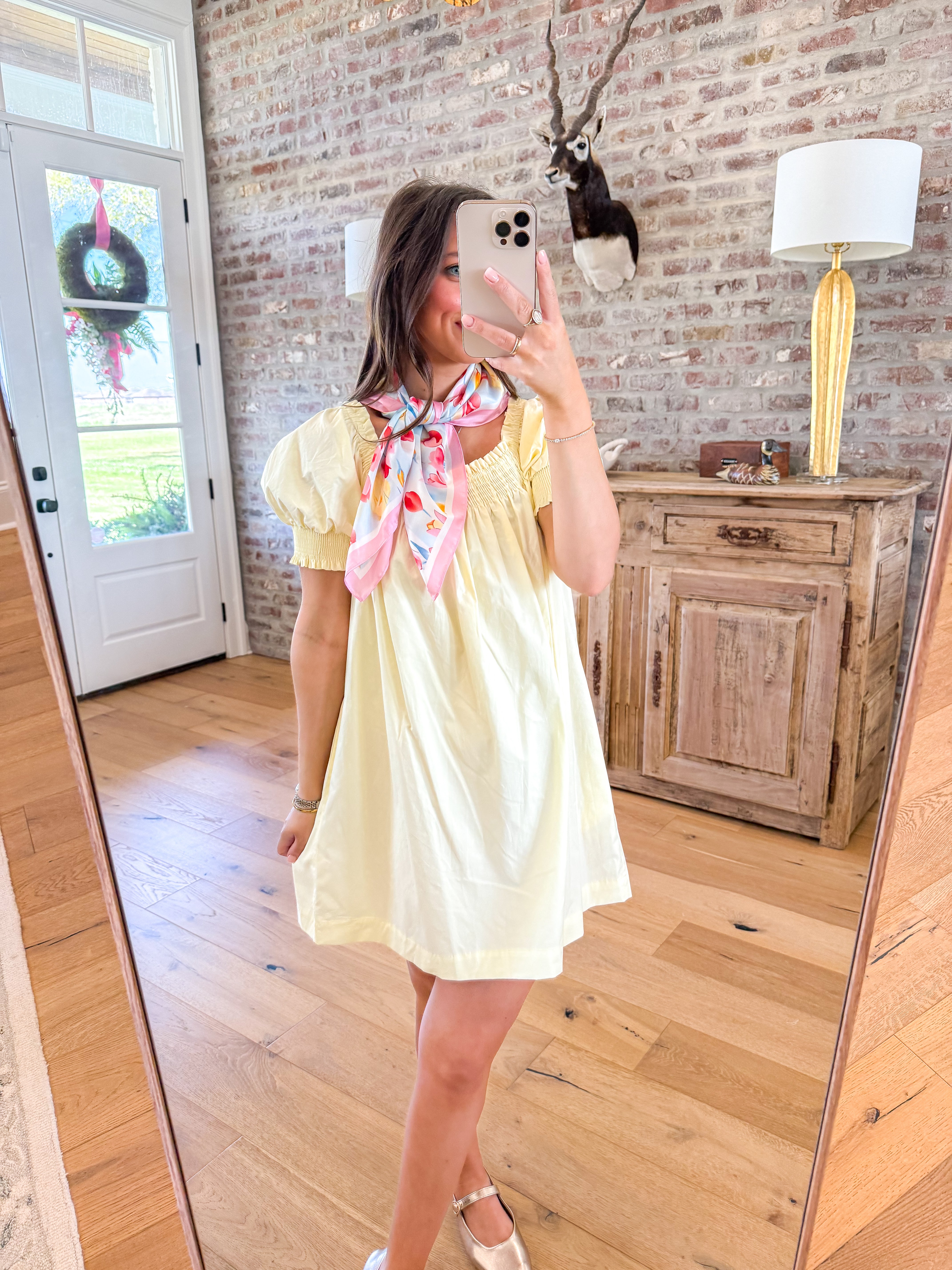 Erin Butter Yellow Smocked Babydoll Mini