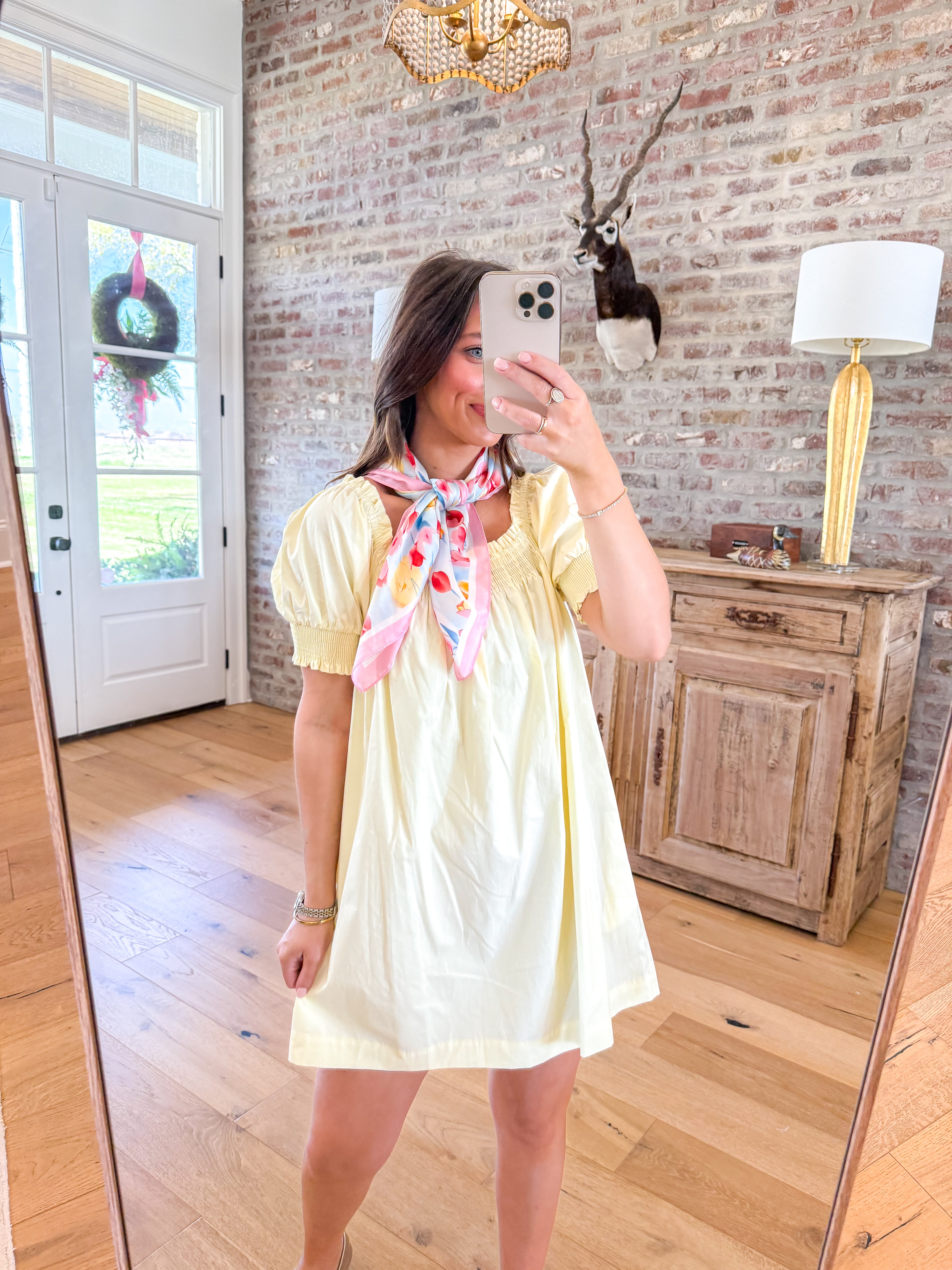 Erin Butter Yellow Smocked Babydoll Mini