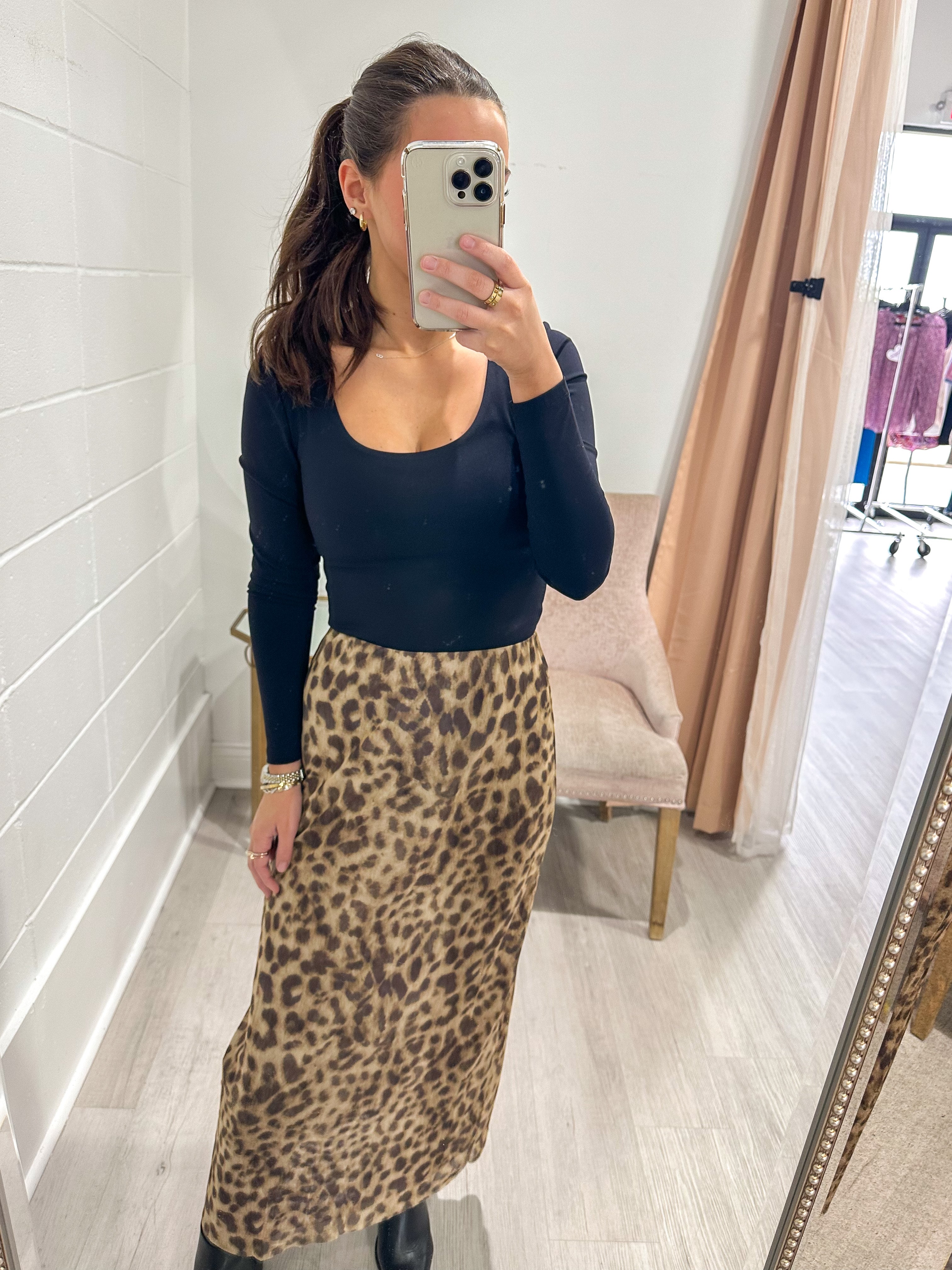 Leopard Mesh Midi Skirt