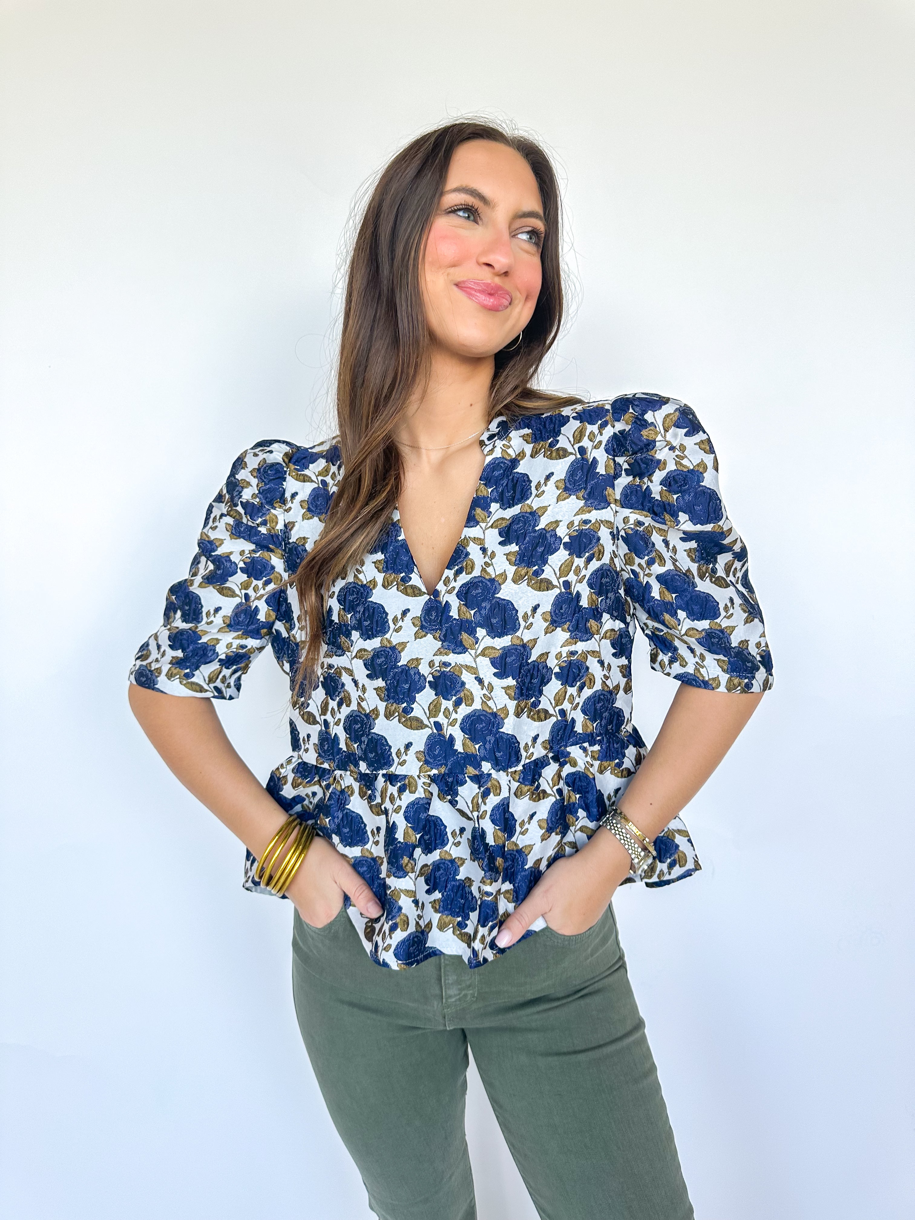 Clara Navy Floral Blouse