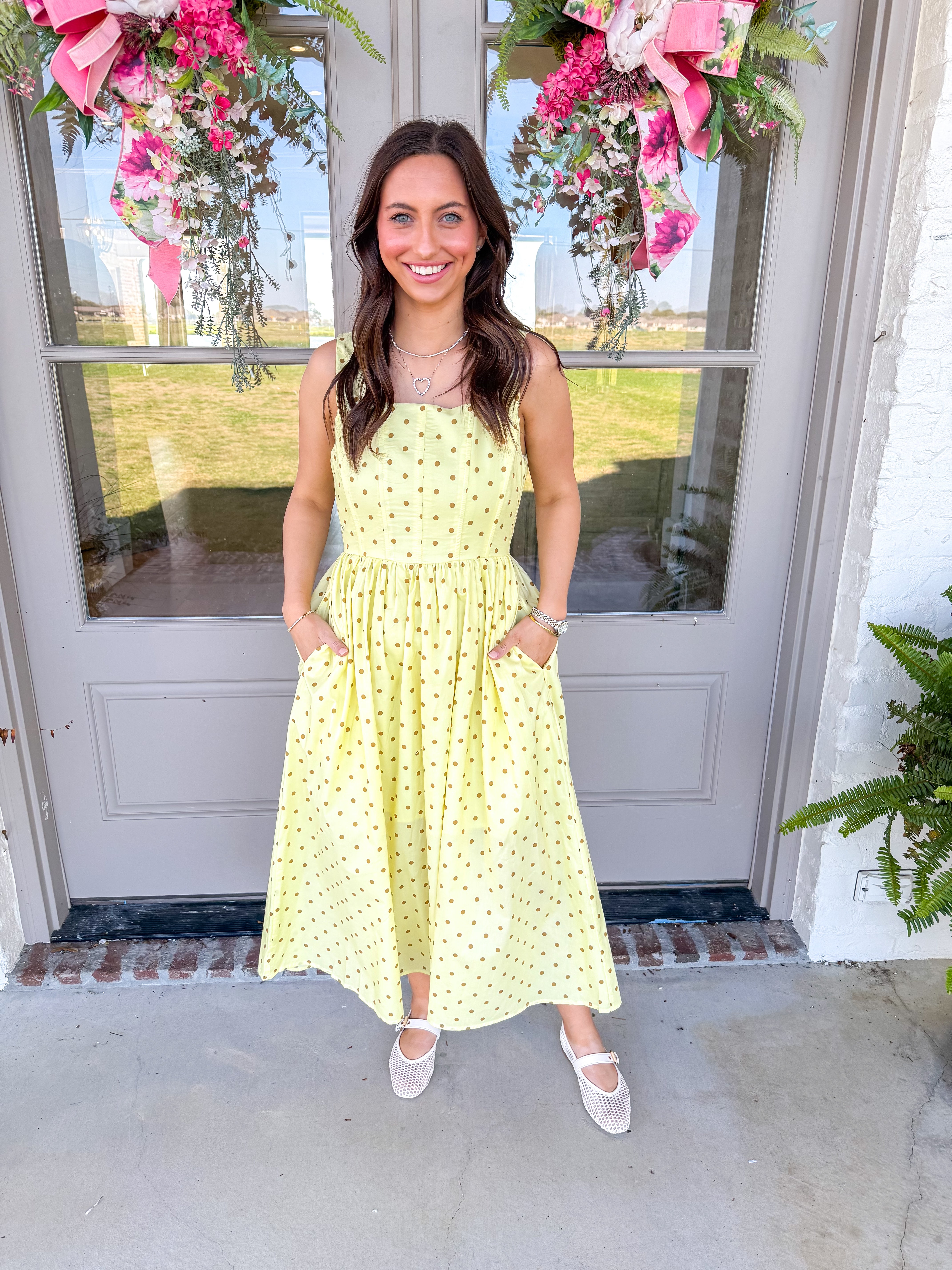 Butter Yellow Polka Dot Corset Maxi