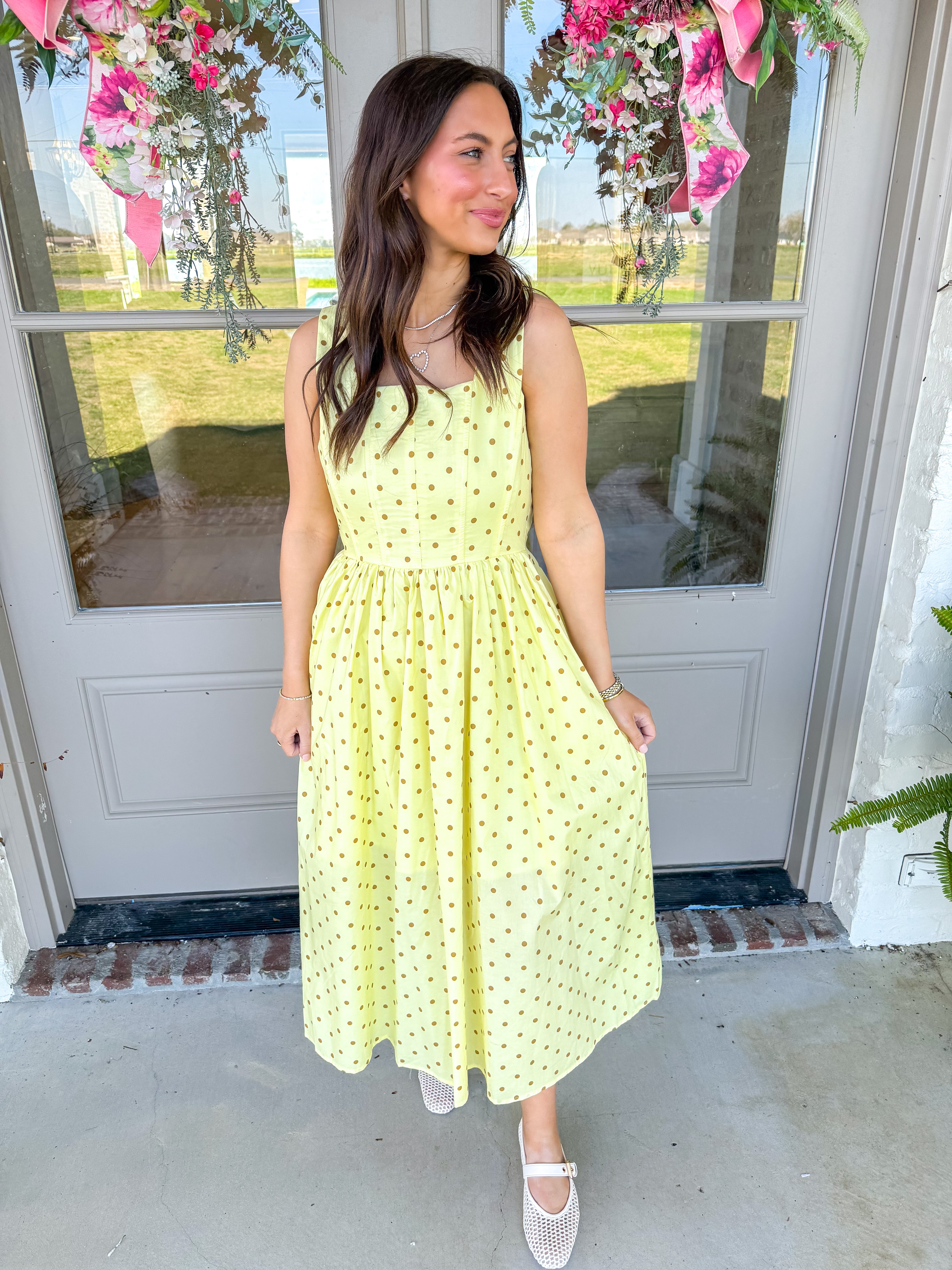 Butter Yellow Polka Dot Corset Maxi