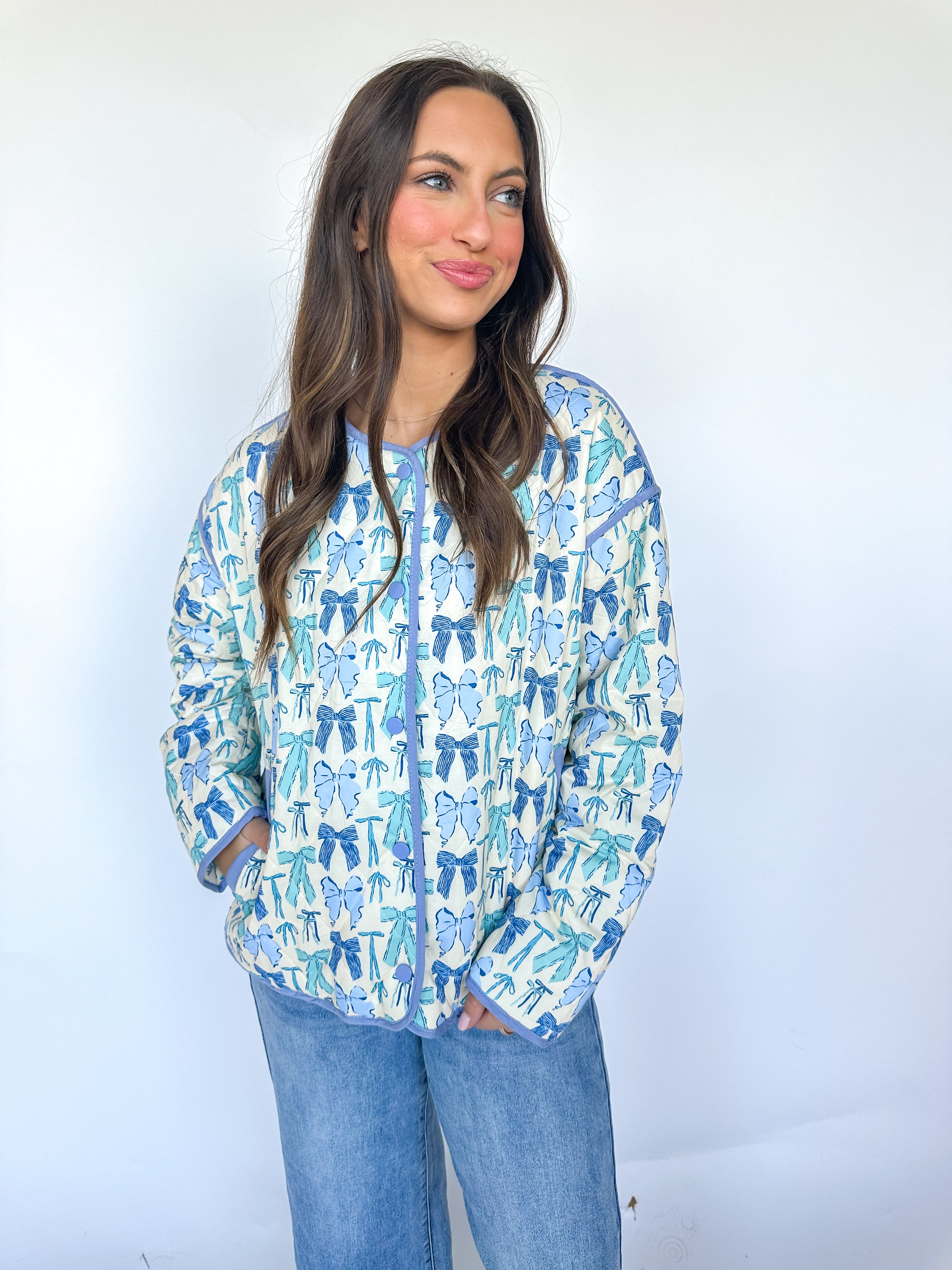 Blue Multi Bow Quilted Jacket