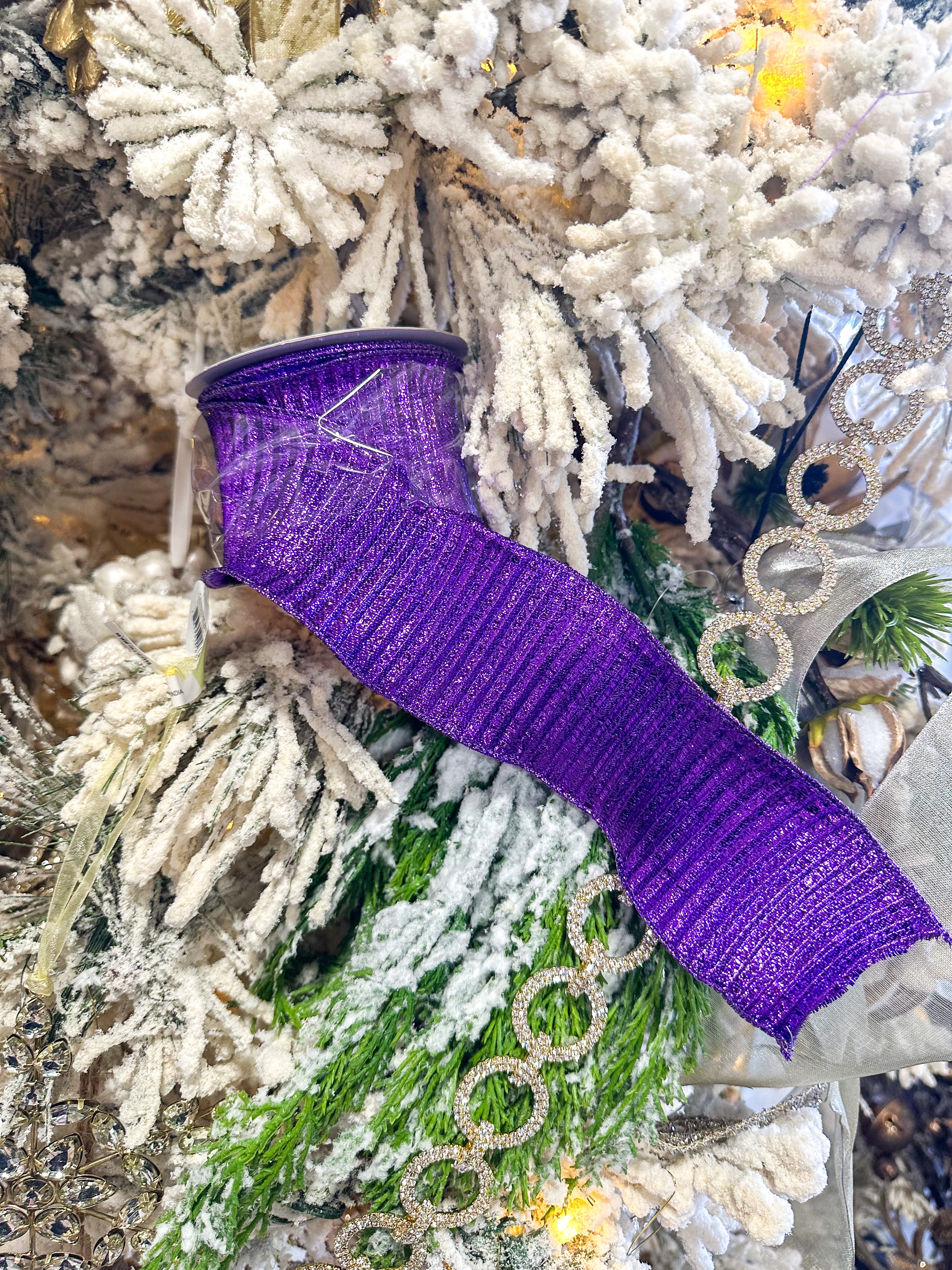 Pleated Woven Purple Metallic Ribbon