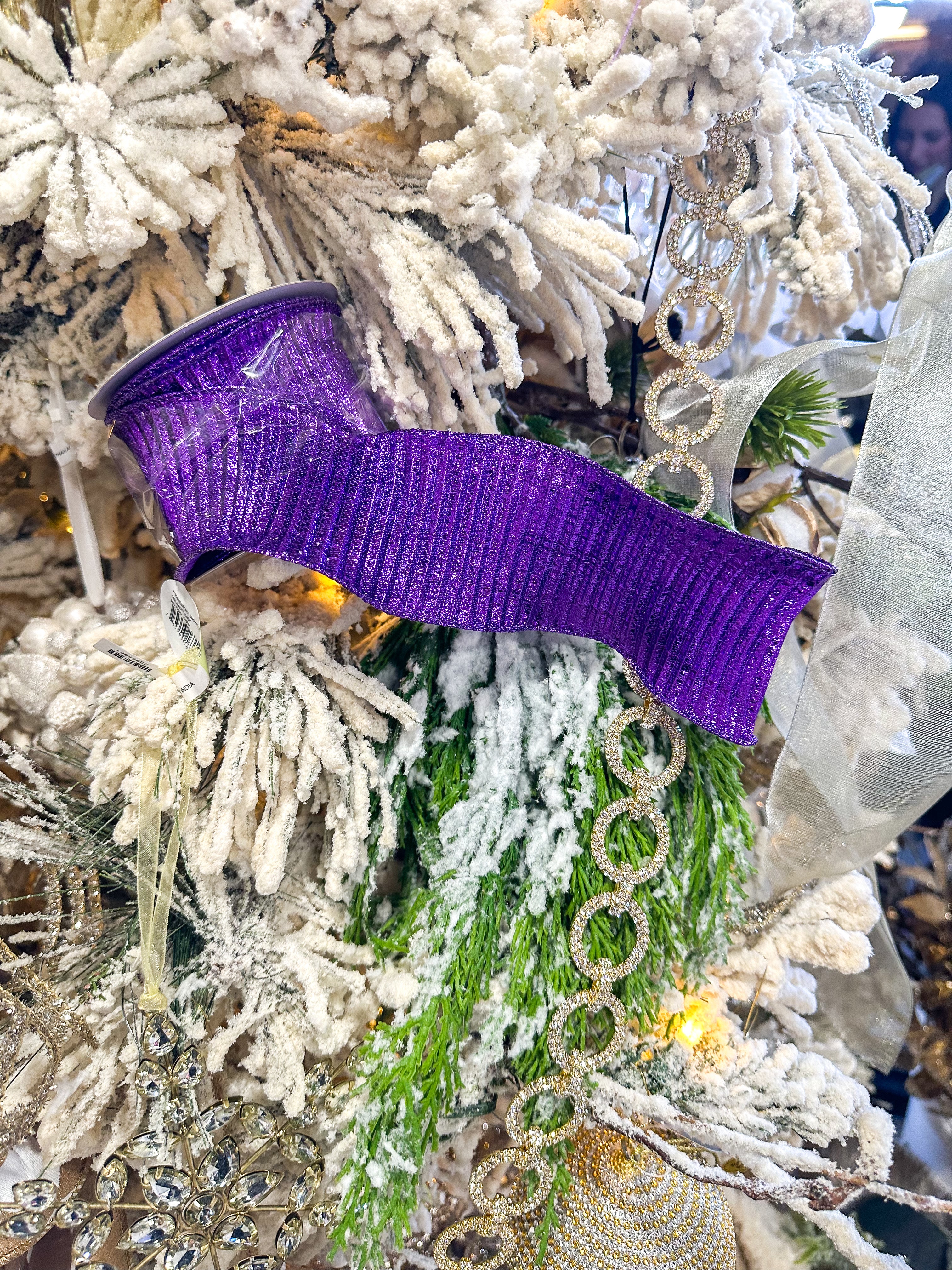 Pleated Woven Purple Metallic Ribbon