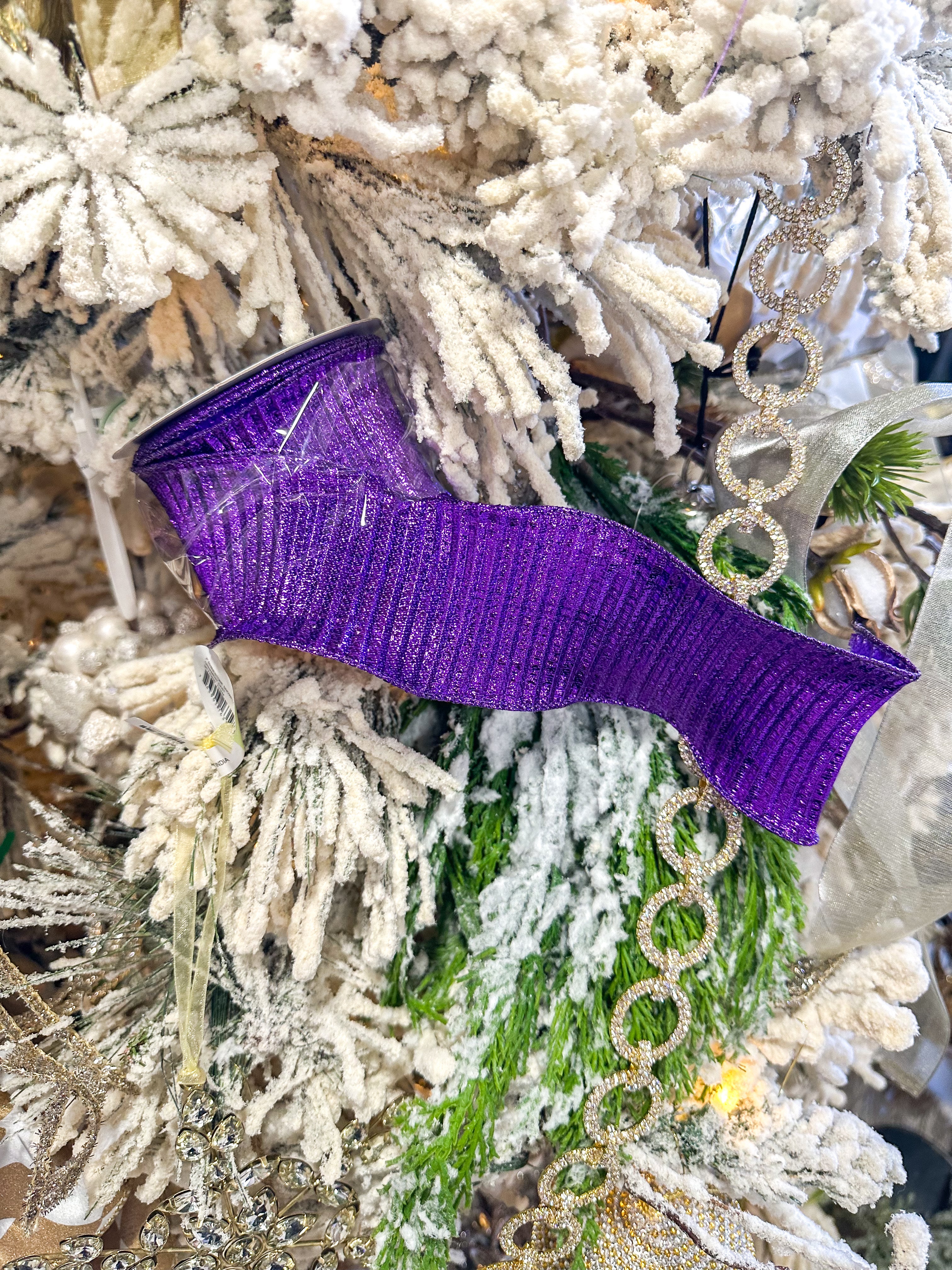 Pleated Woven Purple Metallic Ribbon