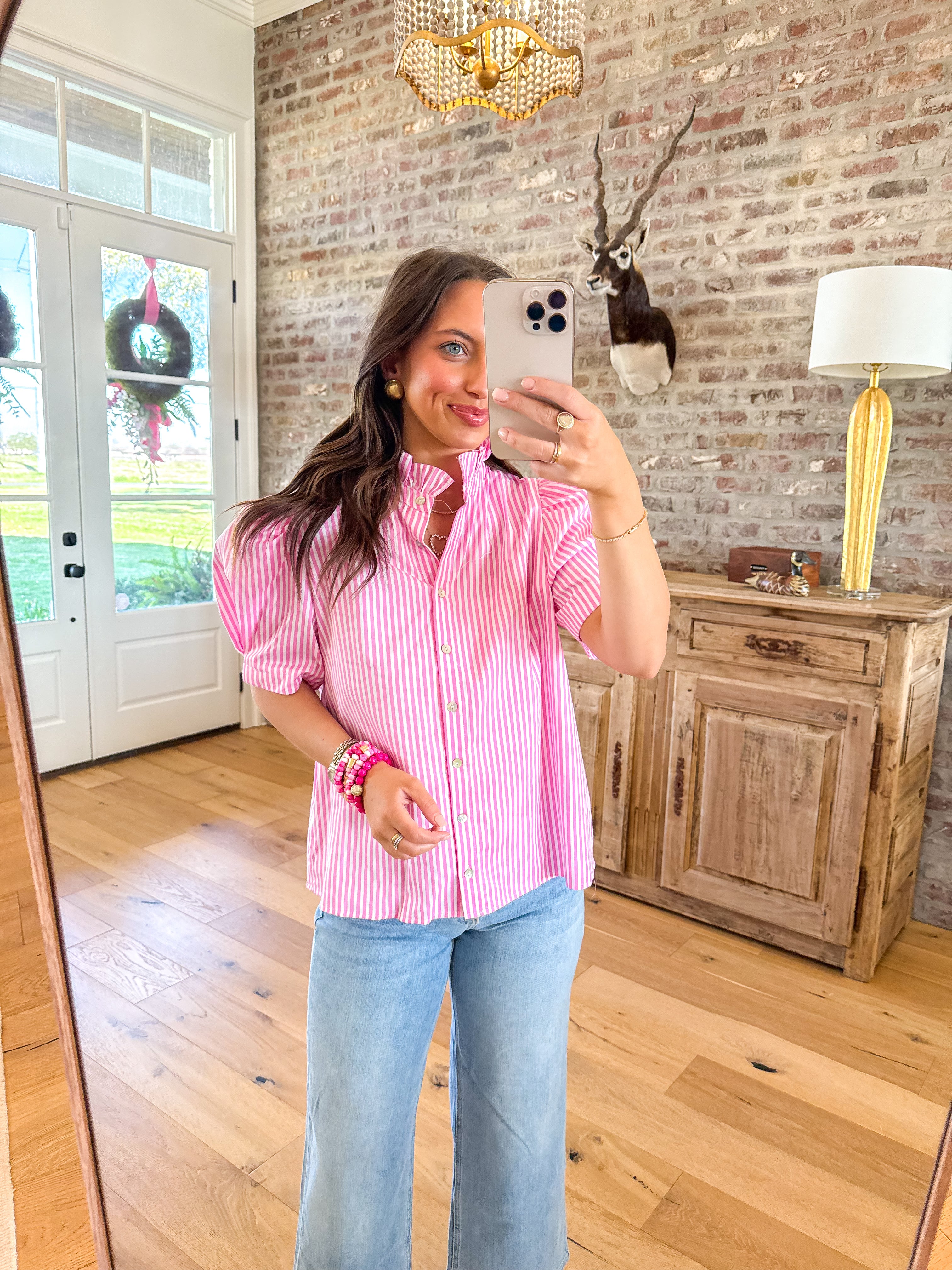 Sunshine Pink Stripe Button-Up