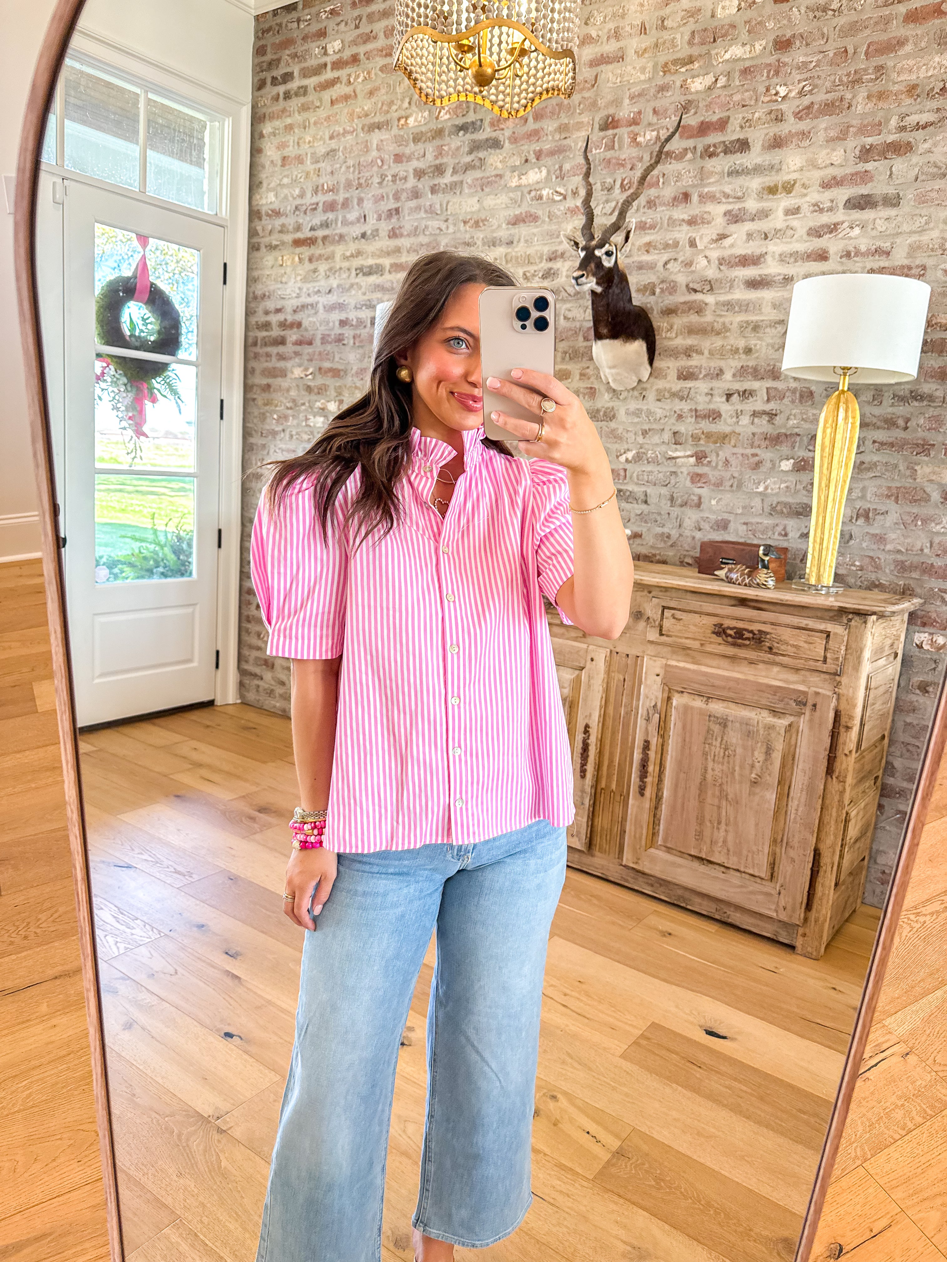 Sunshine Pink Stripe Button-Up