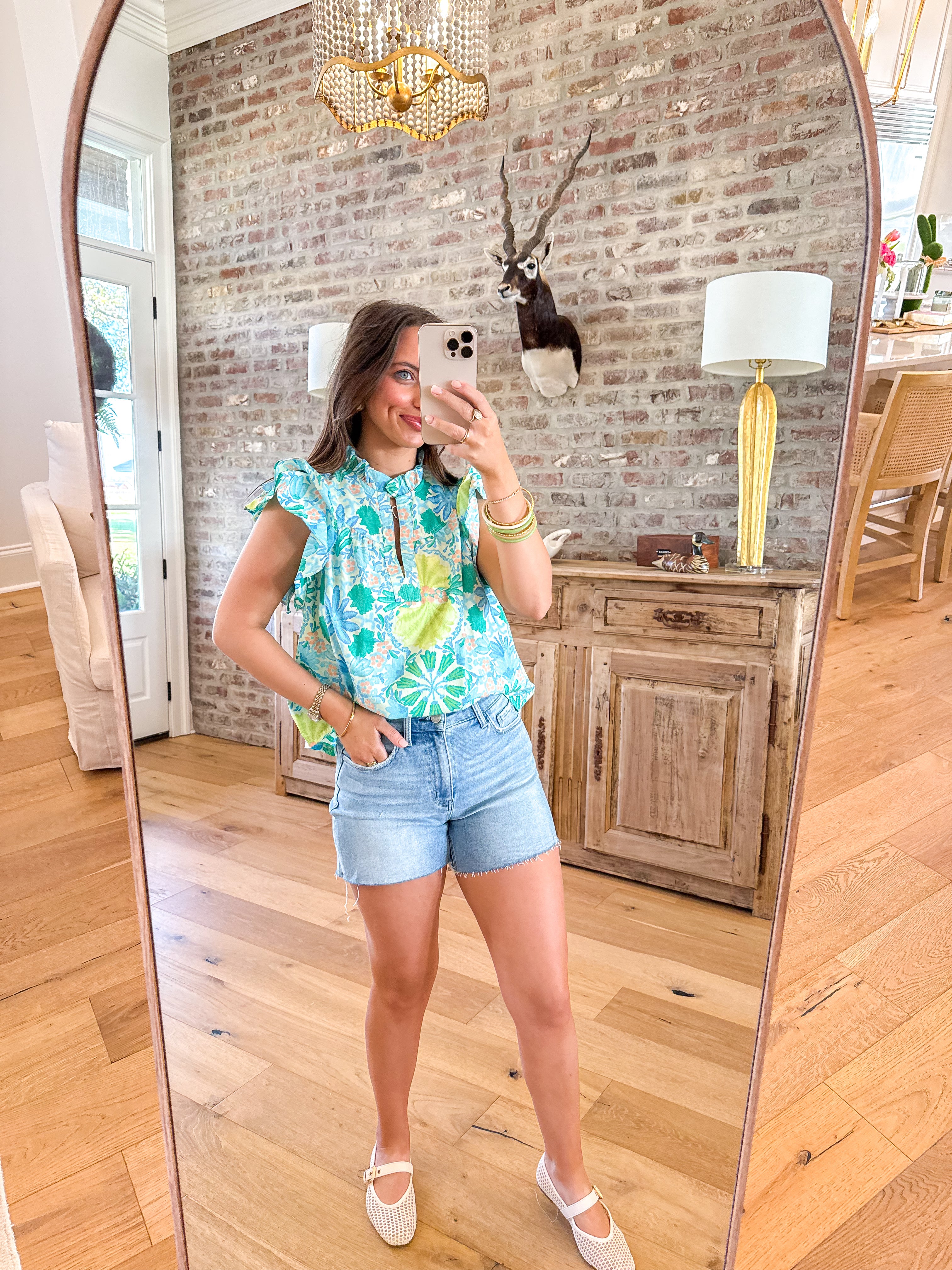 Erica Floral Ruffle-Sleeve Blouse