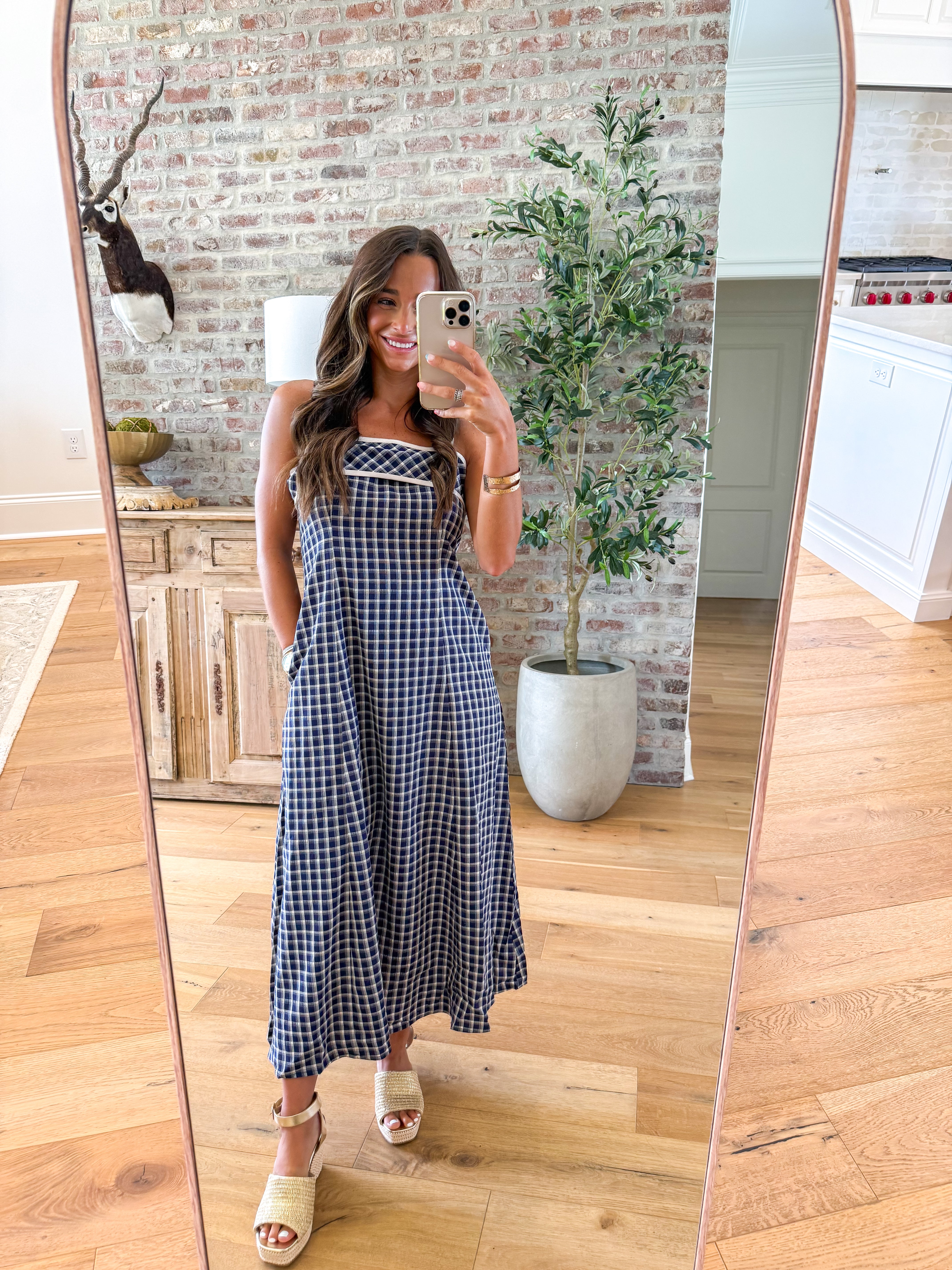 Navy Gingham Getaway Midi