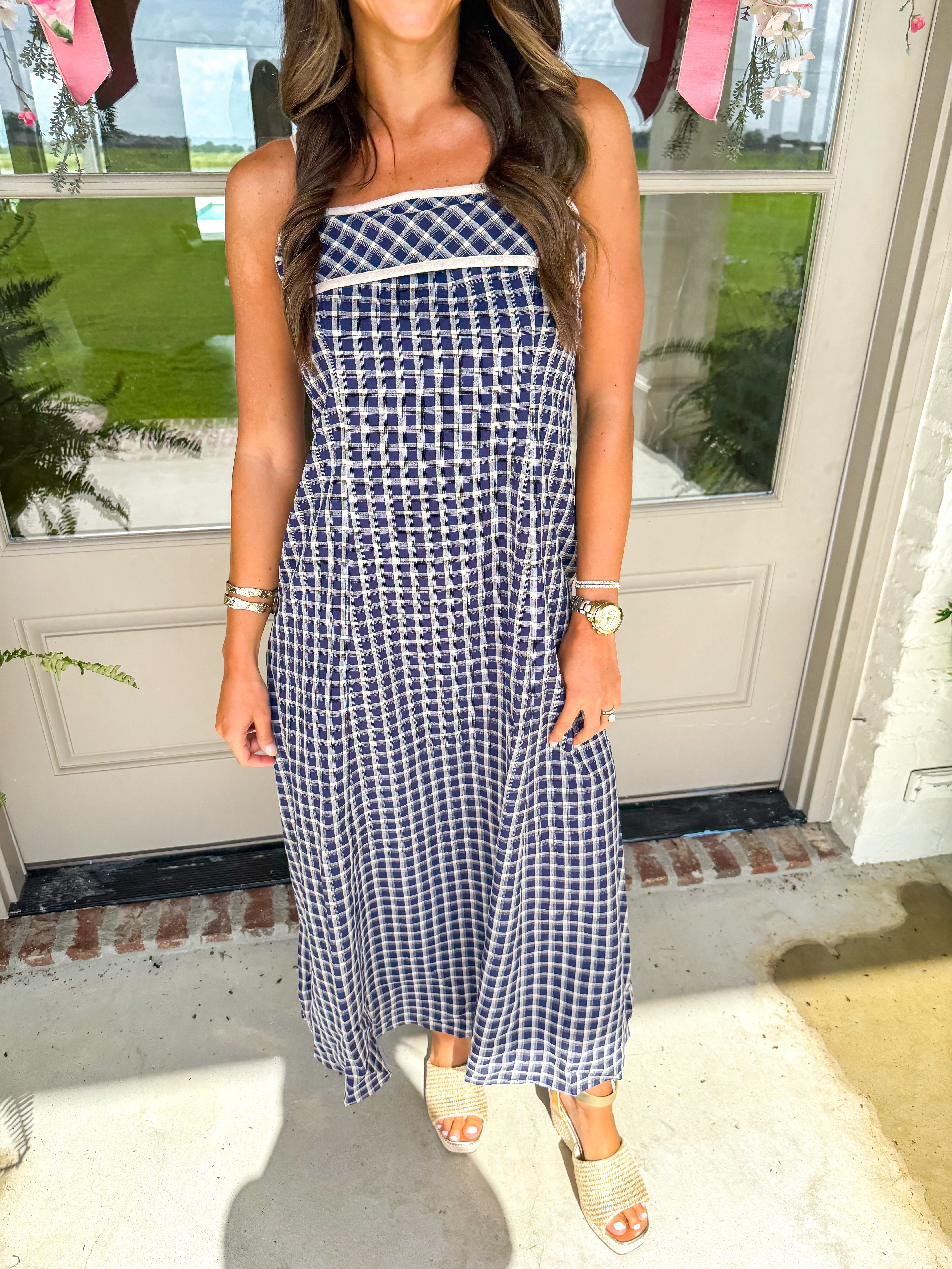 Navy Gingham Getaway Midi