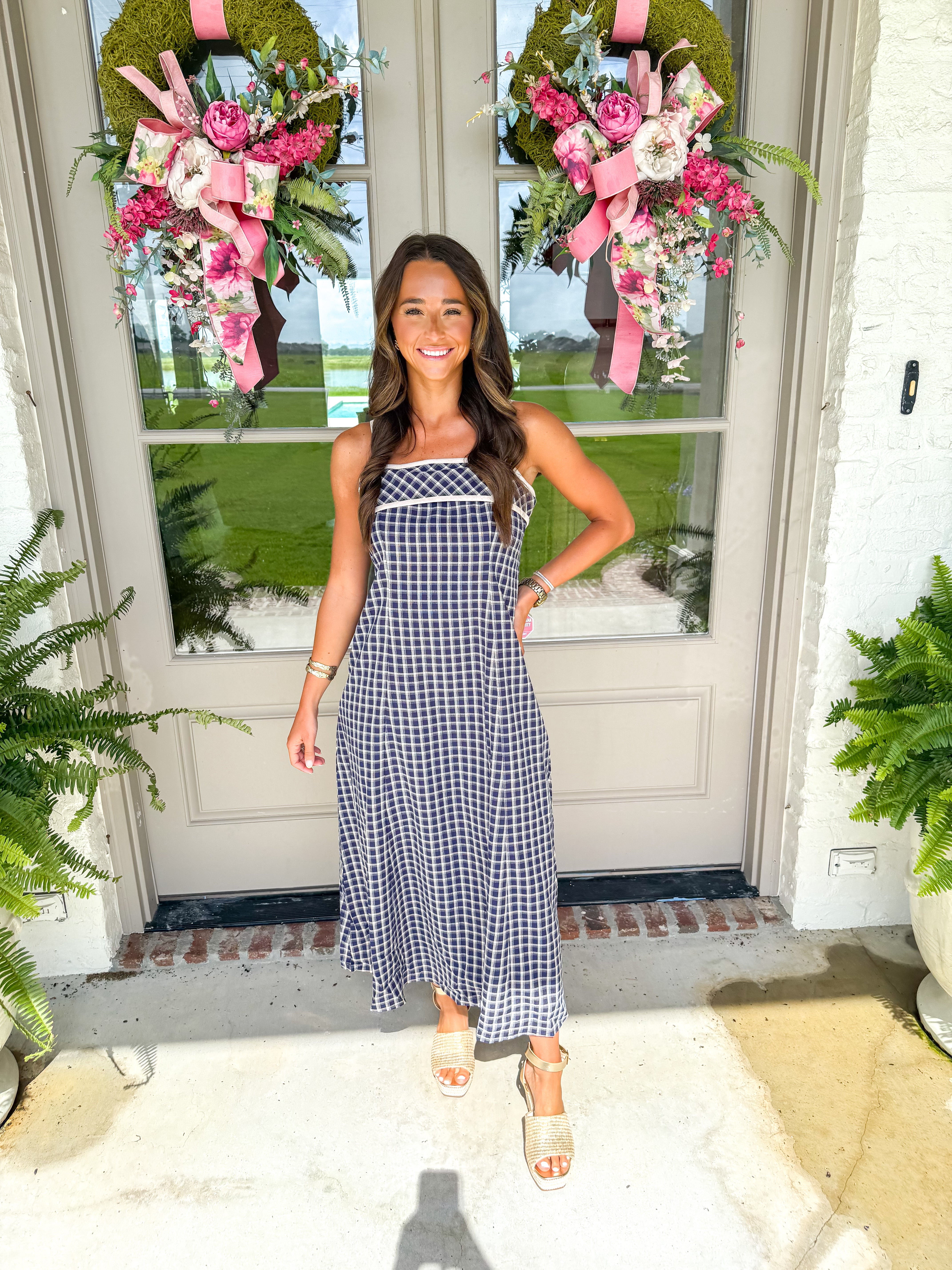 Navy Gingham Getaway Midi