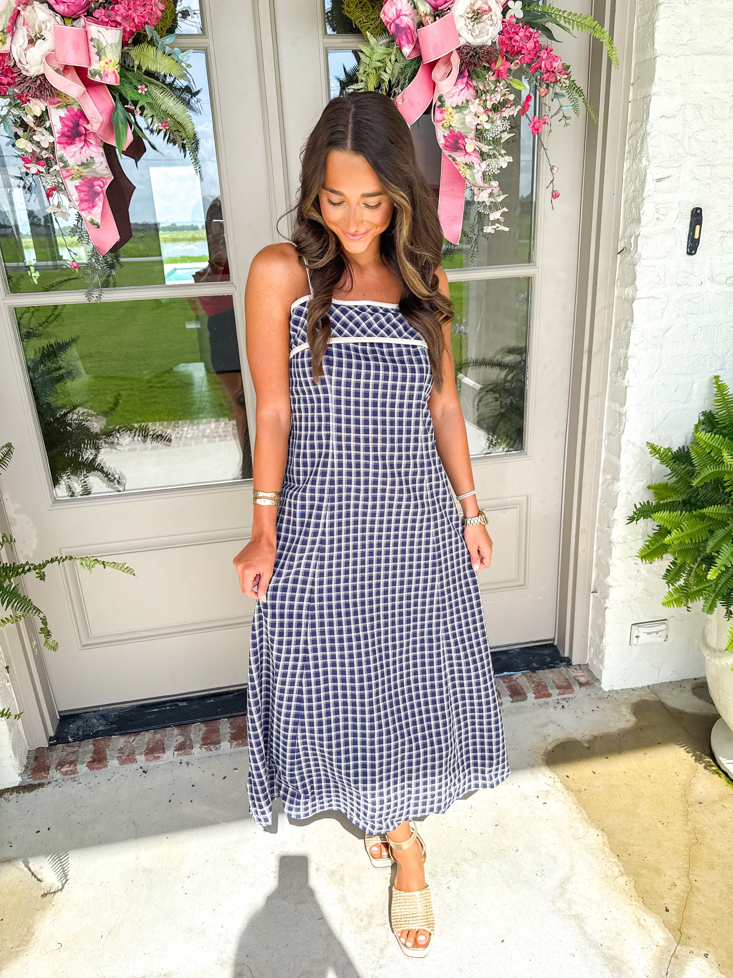 Navy Gingham Getaway Midi
