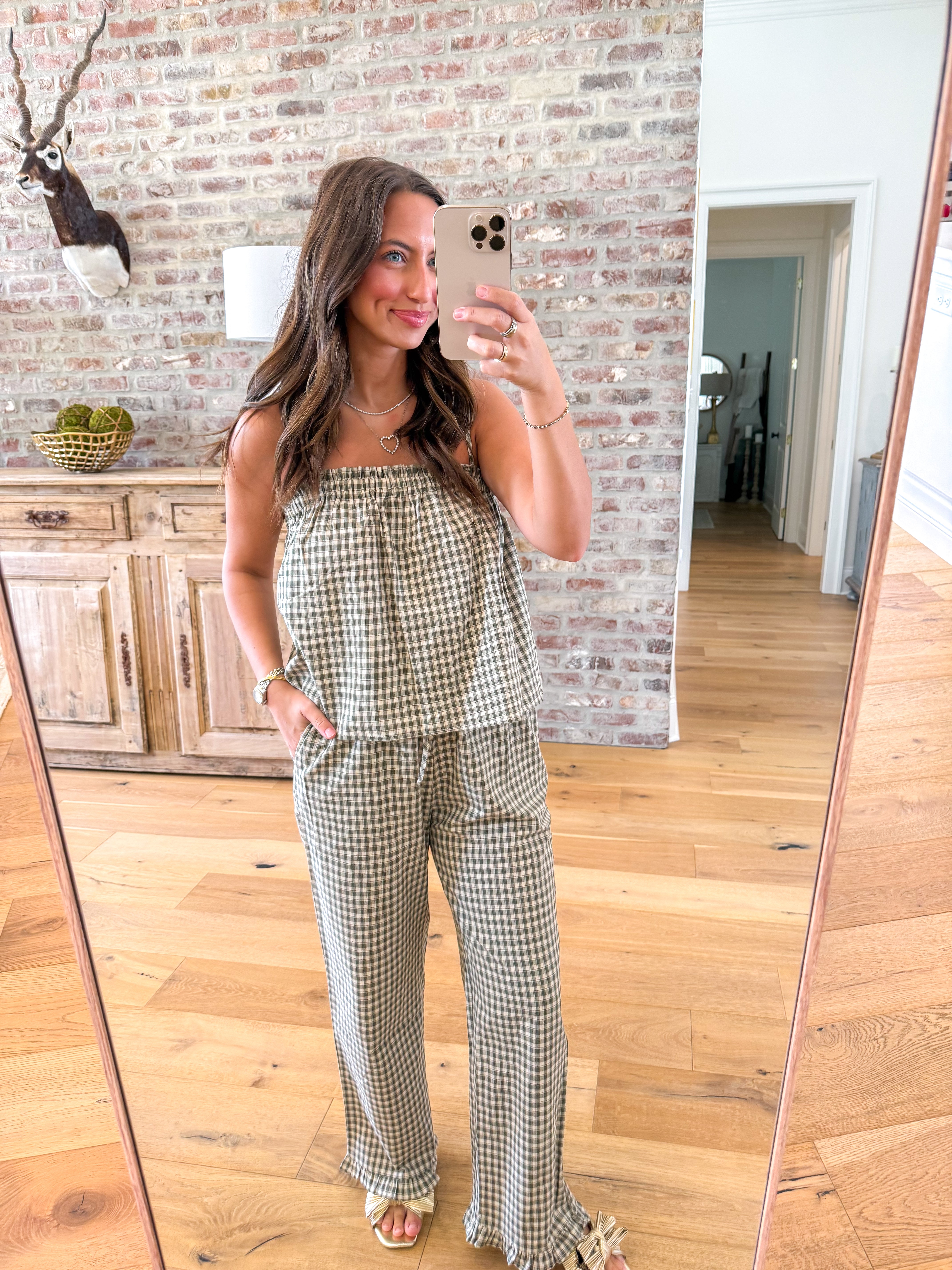 Olive Gingham Two-Piece Set