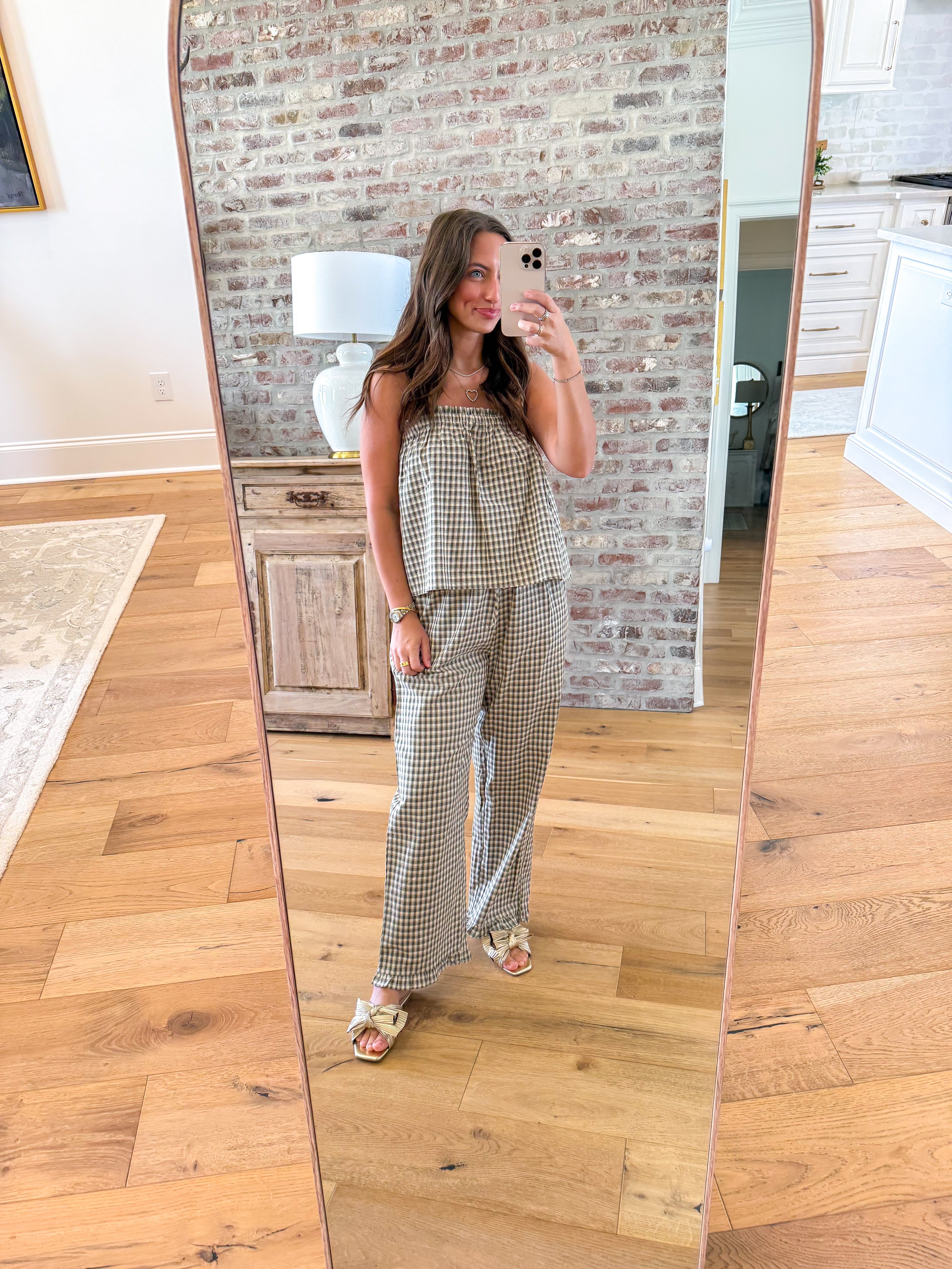 Olive Gingham Two-Piece Set