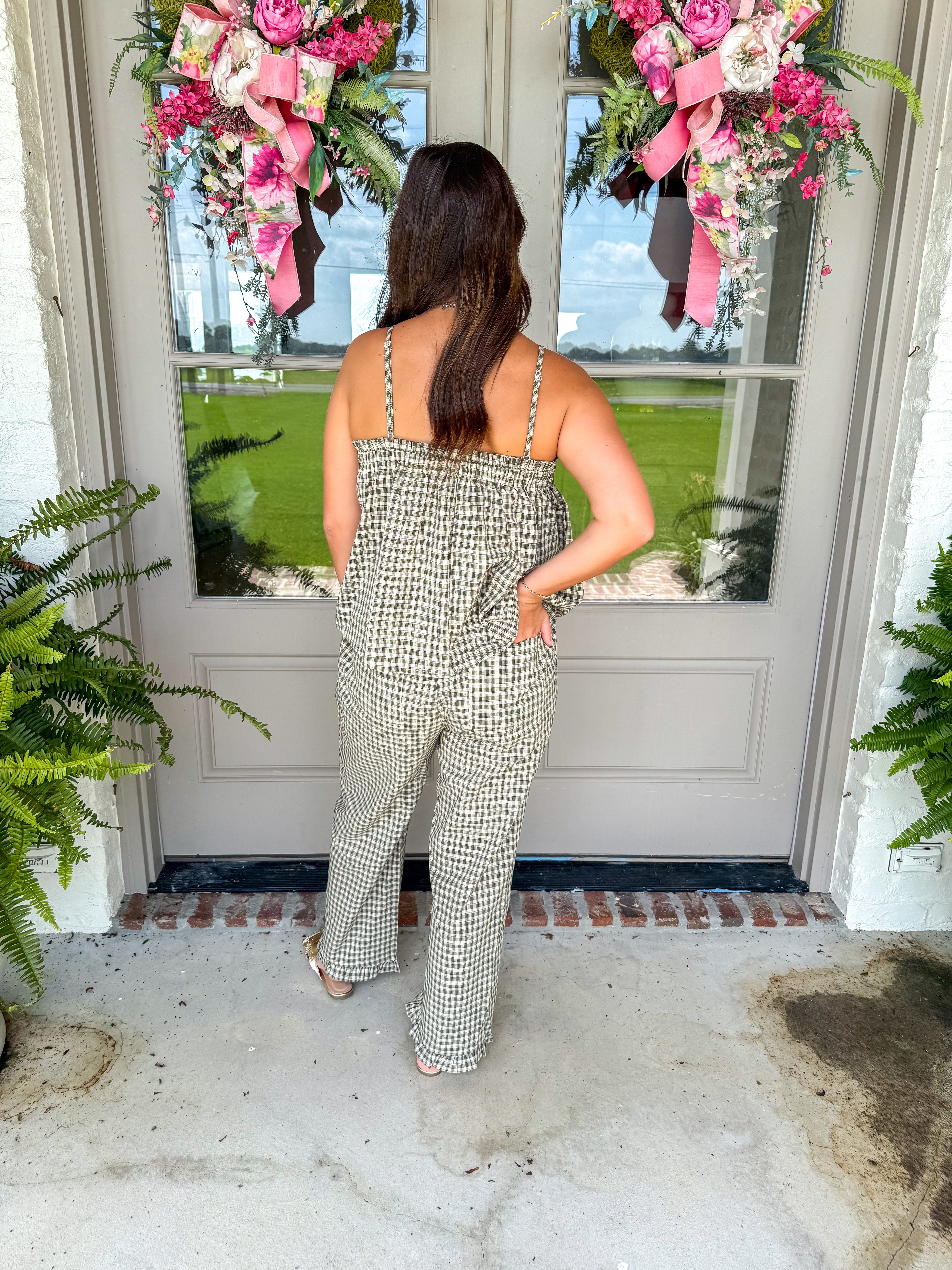 Olive Gingham Two-Piece Set