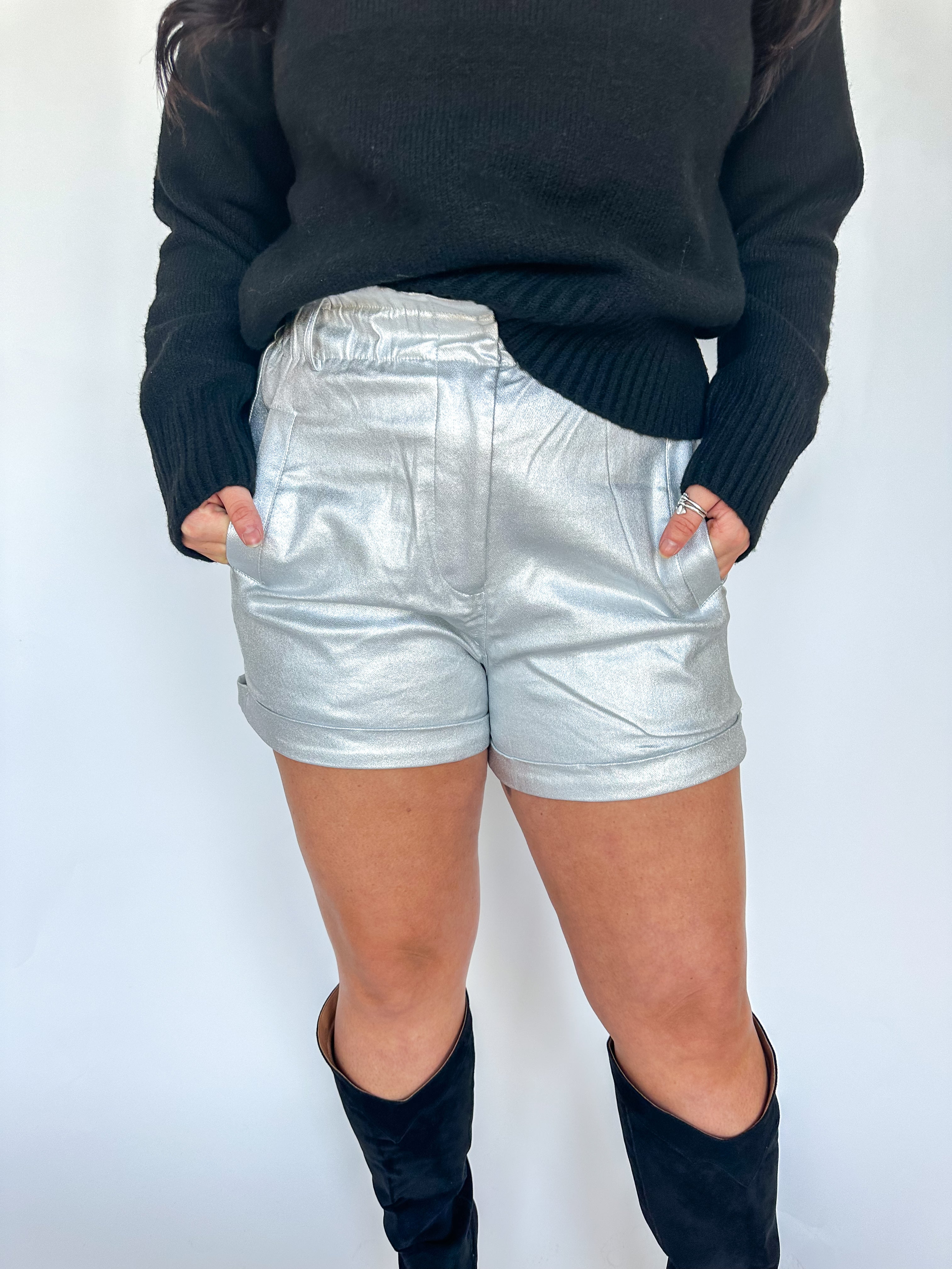 Silver Faux Leather Shorts