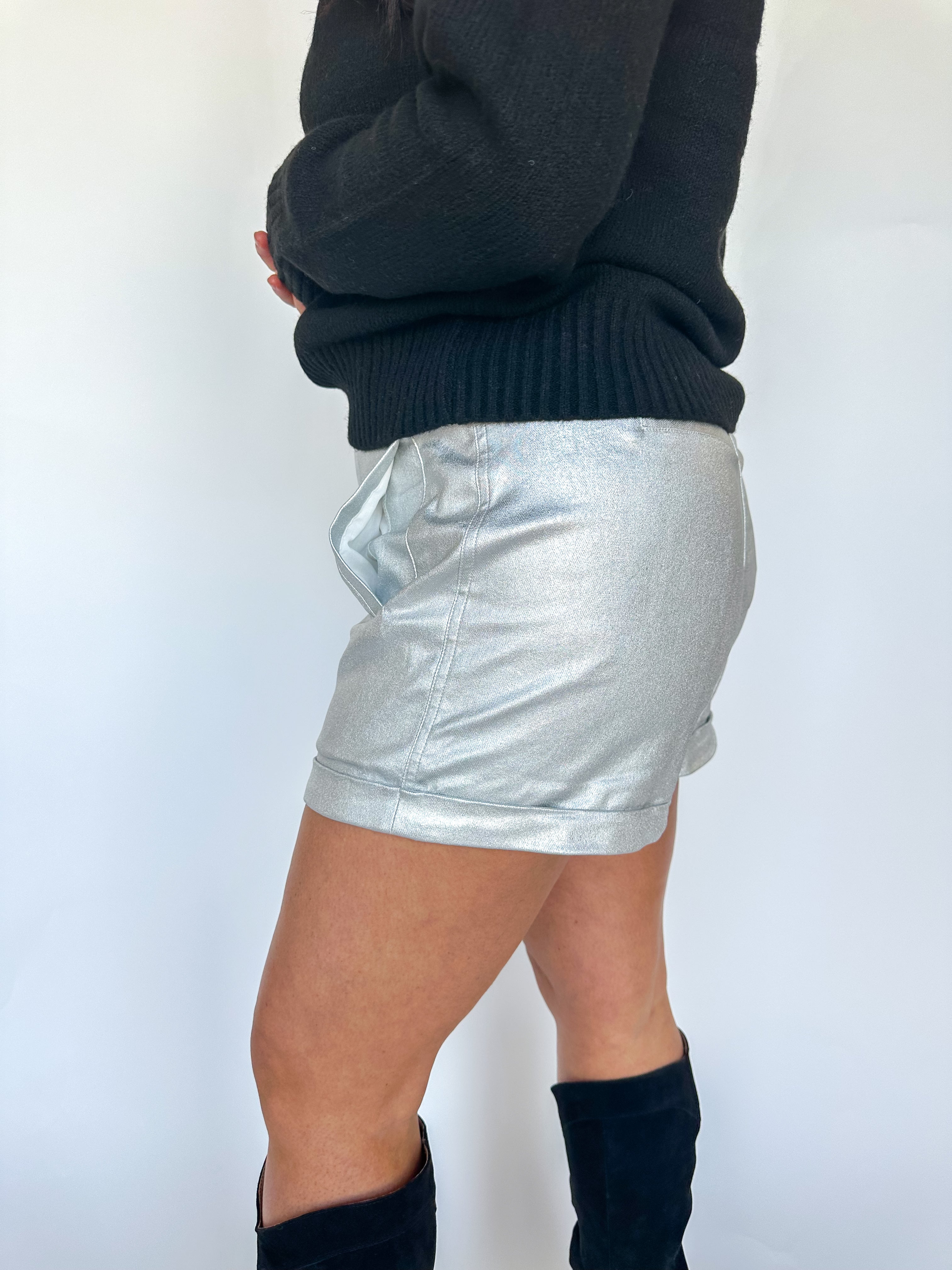 Silver Faux Leather Shorts