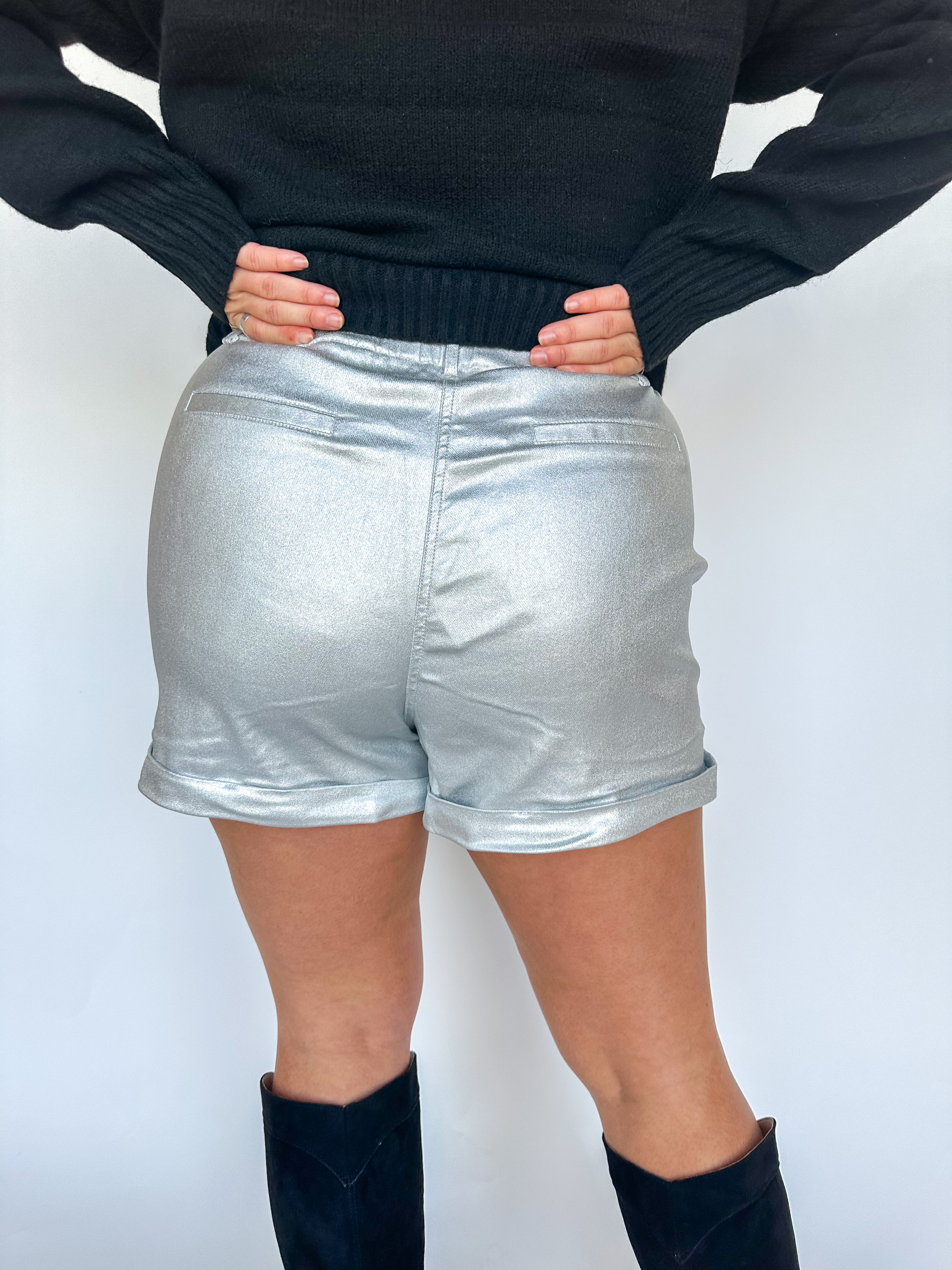 Silver Faux Leather Shorts