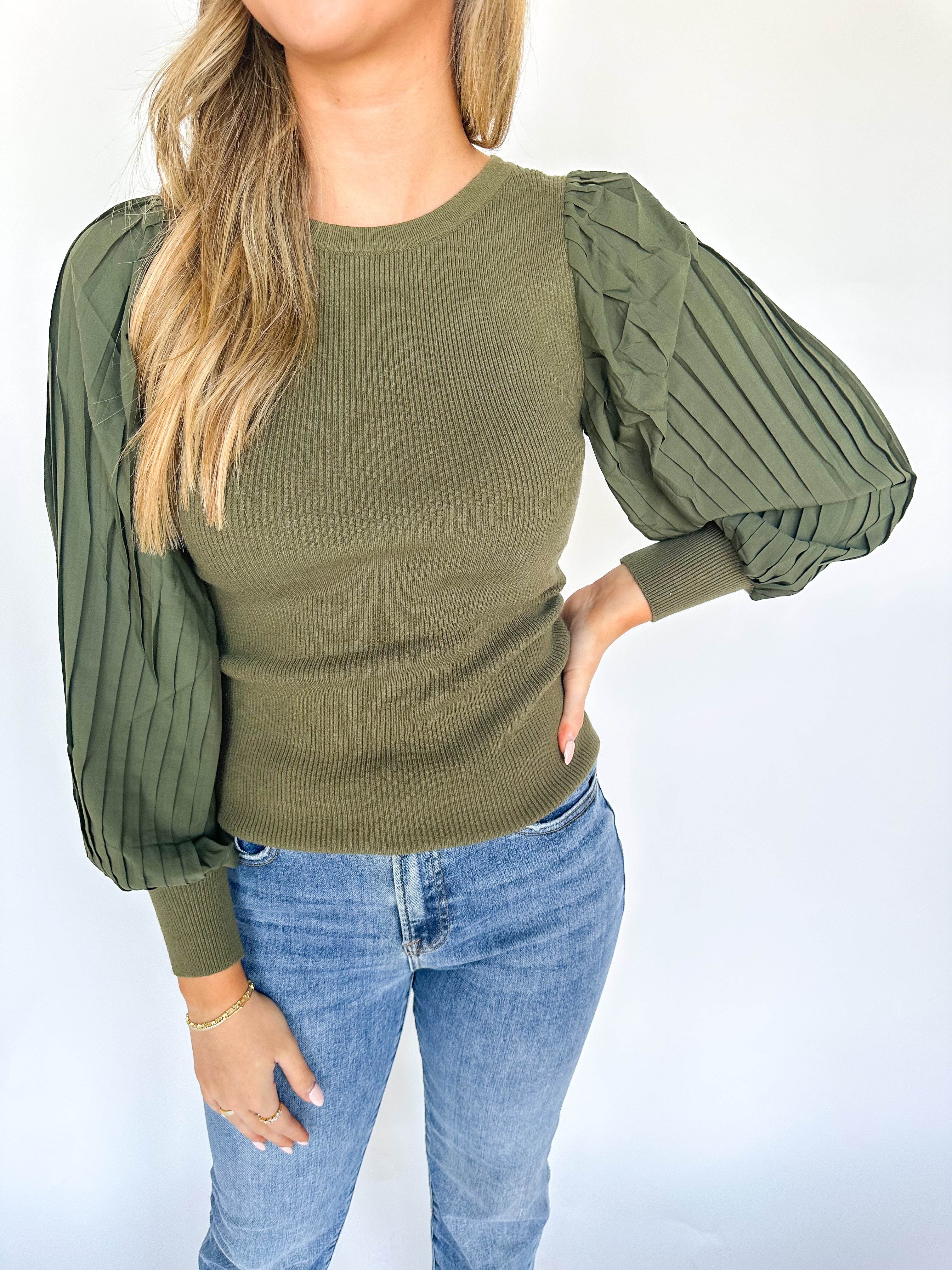 Olive Mixed Media Blouse