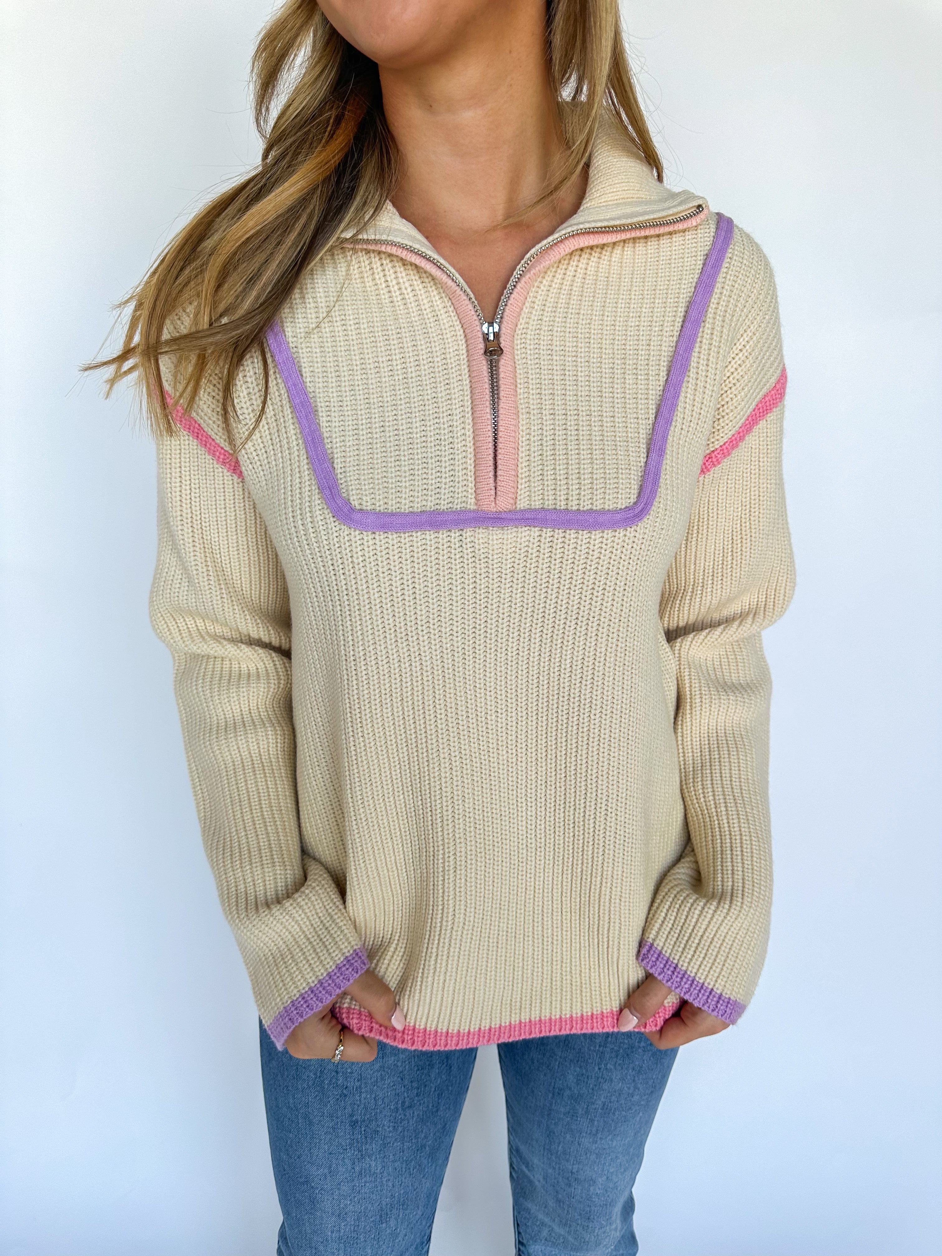 Lavender Contrast Piping Sweater