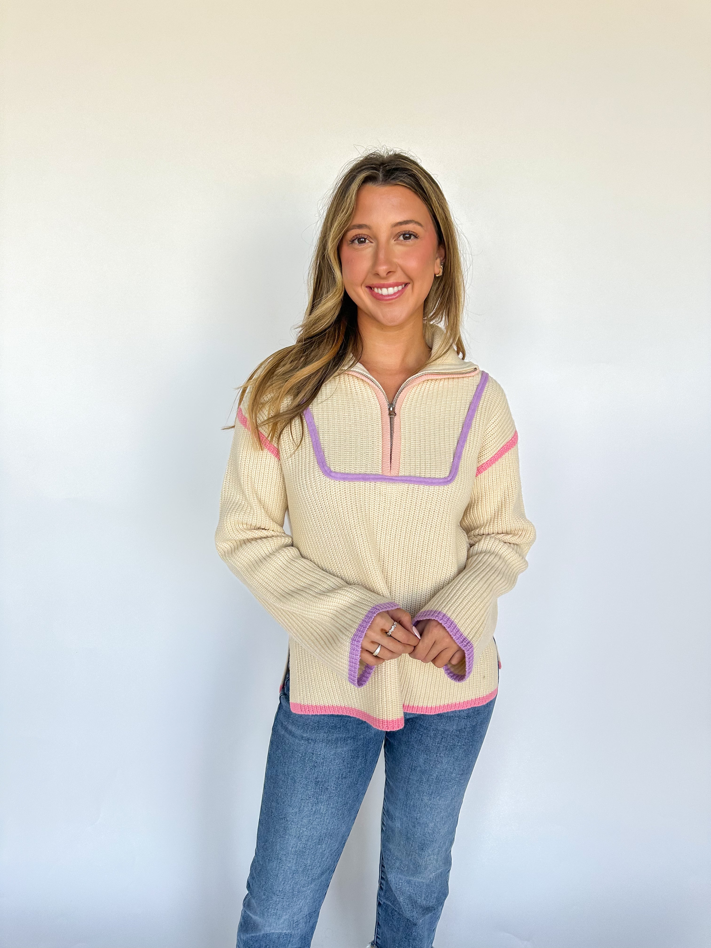 Lavender Contrast Piping Sweater