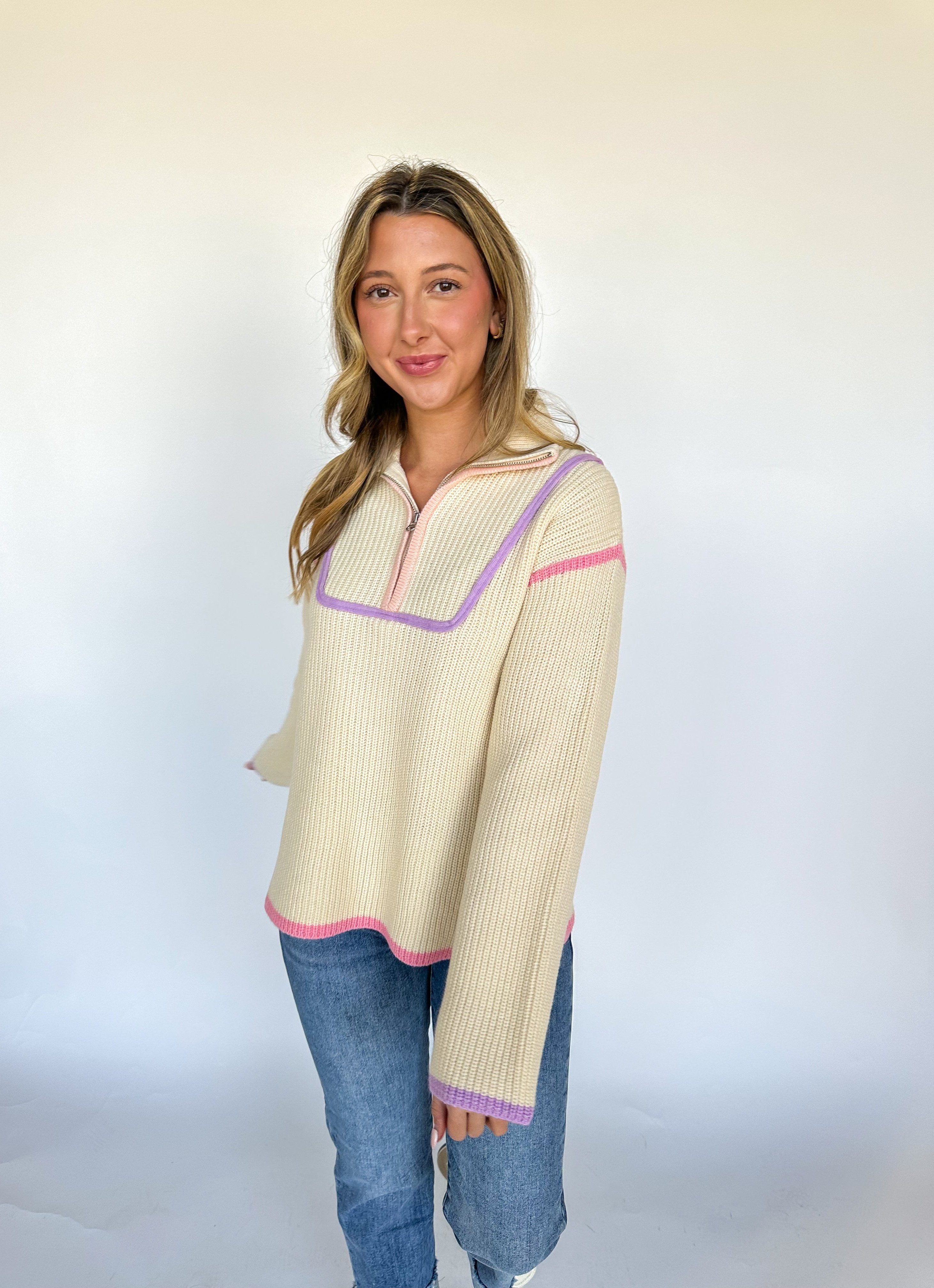 Lavender Contrast Piping Sweater