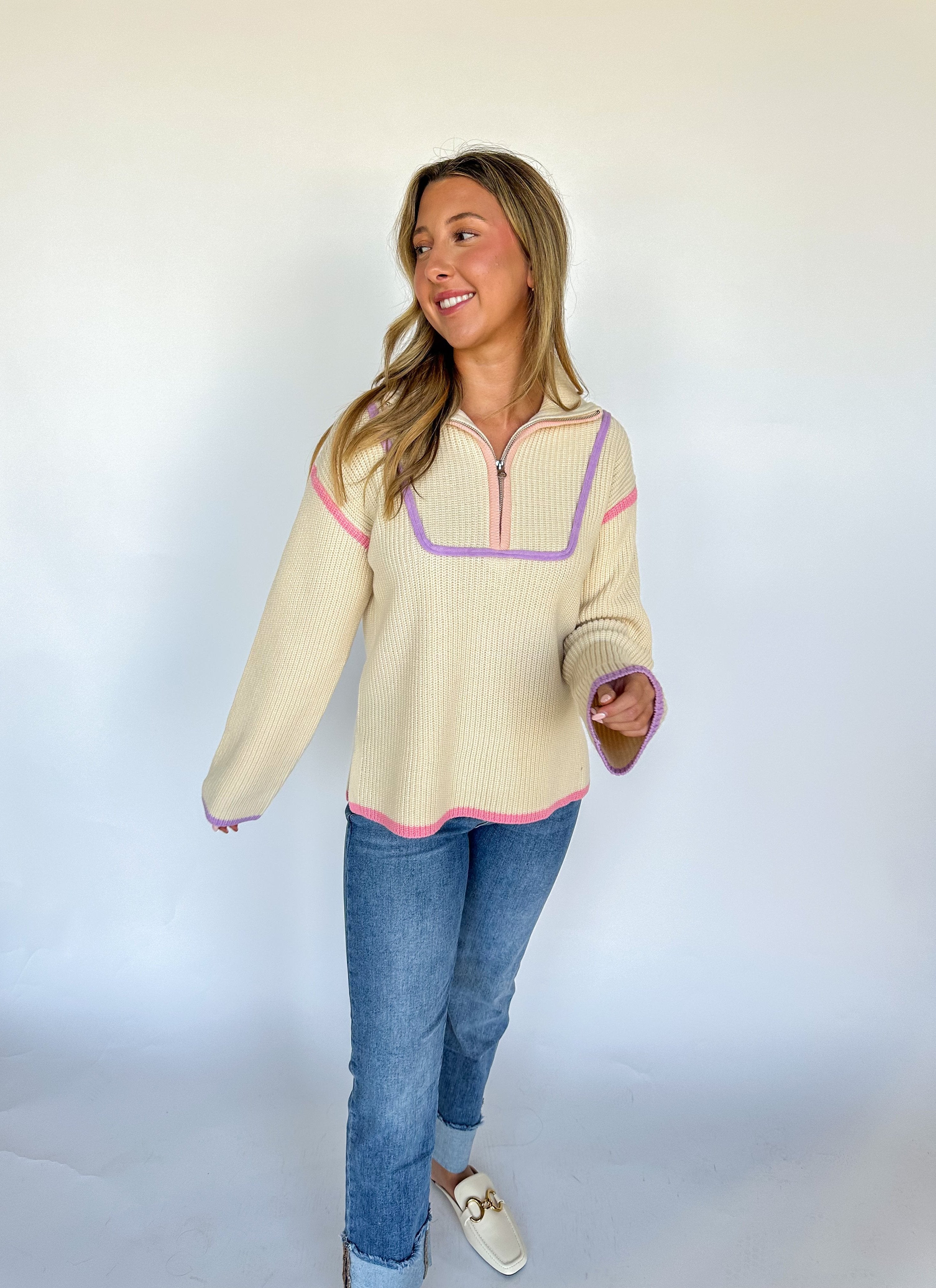 Lavender Contrast Piping Sweater