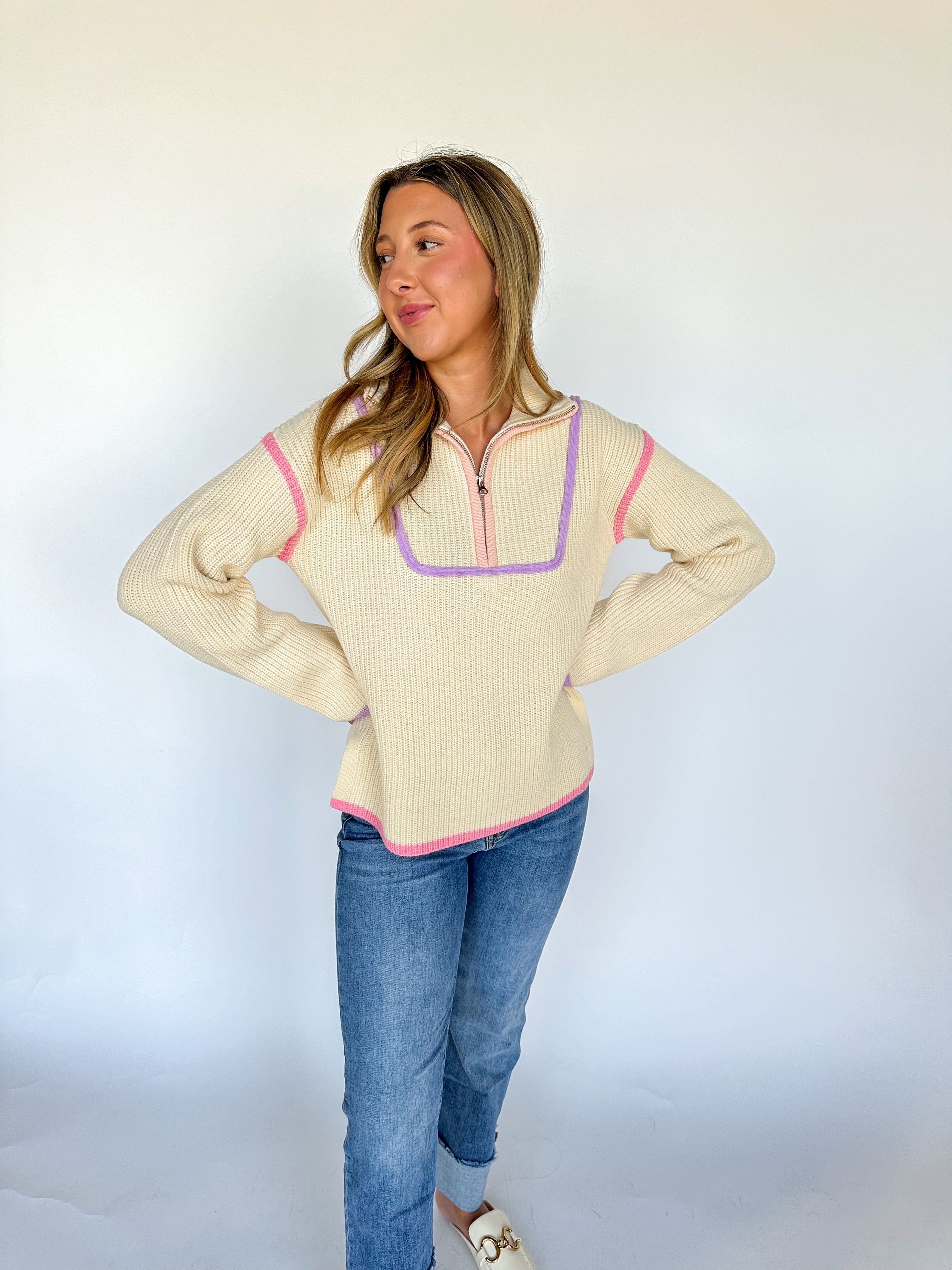 Lavender Contrast Piping Sweater