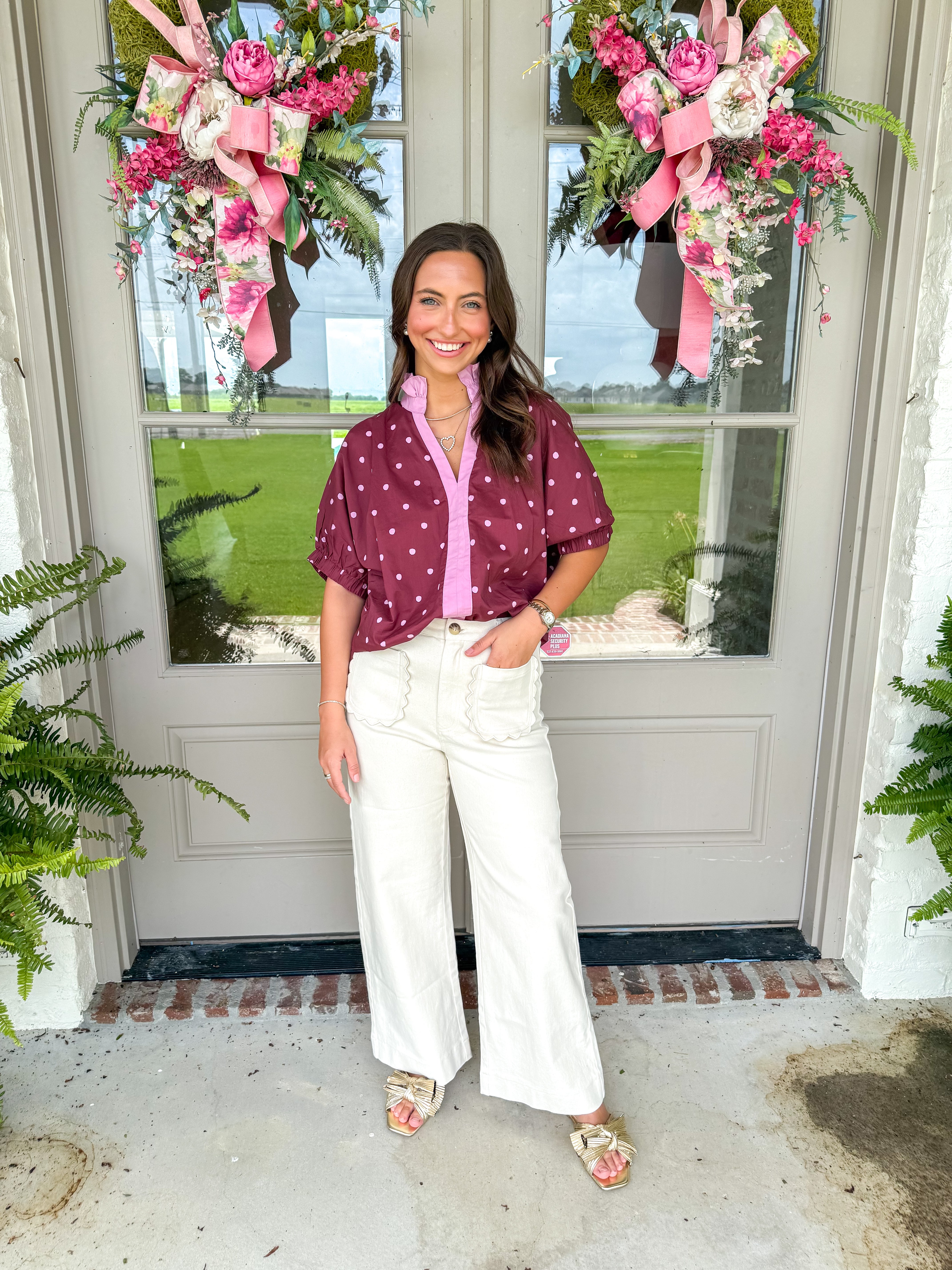Wine & Dots Ruffle Blouse