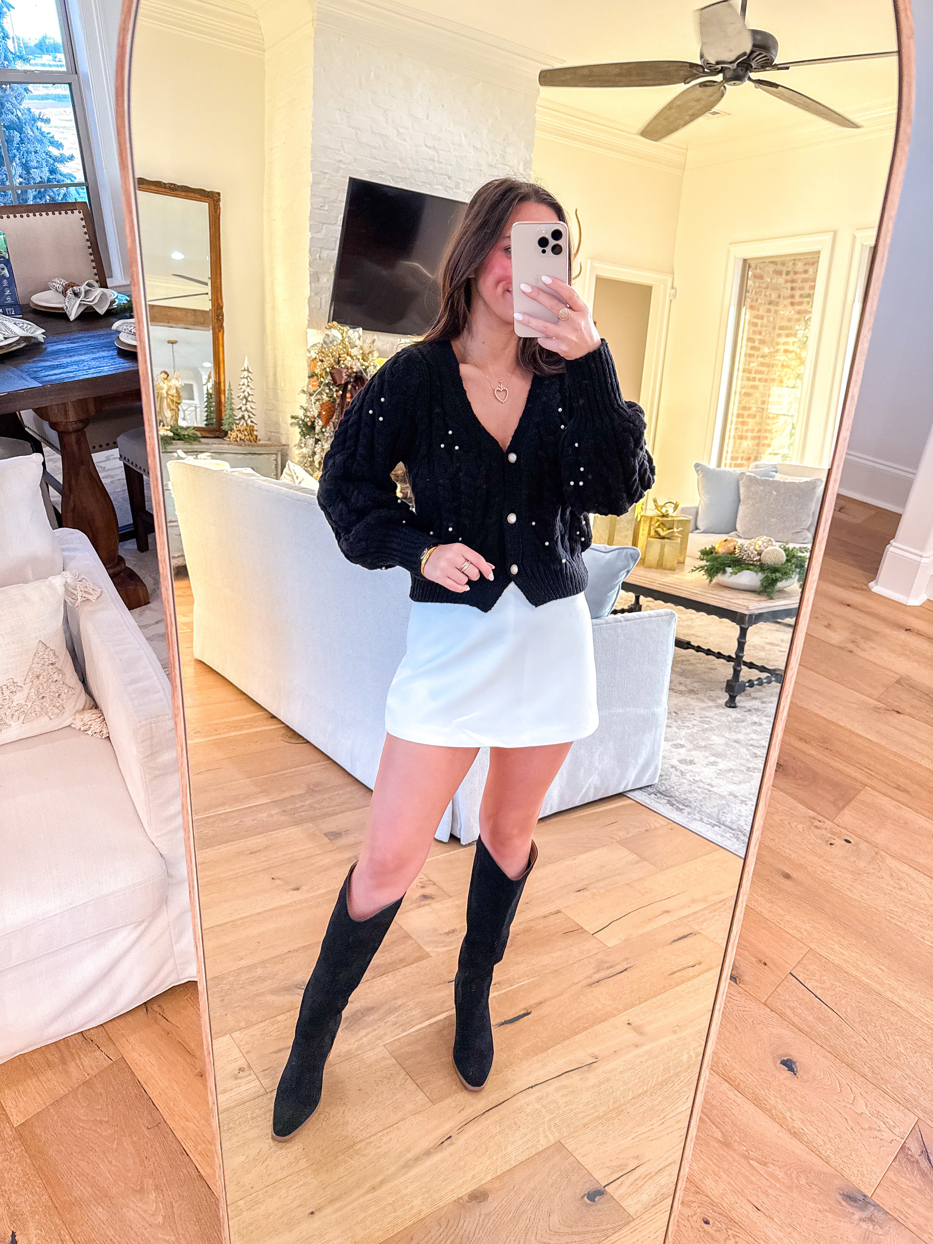 Jewel Box Pearl Embellished Black Cardigan