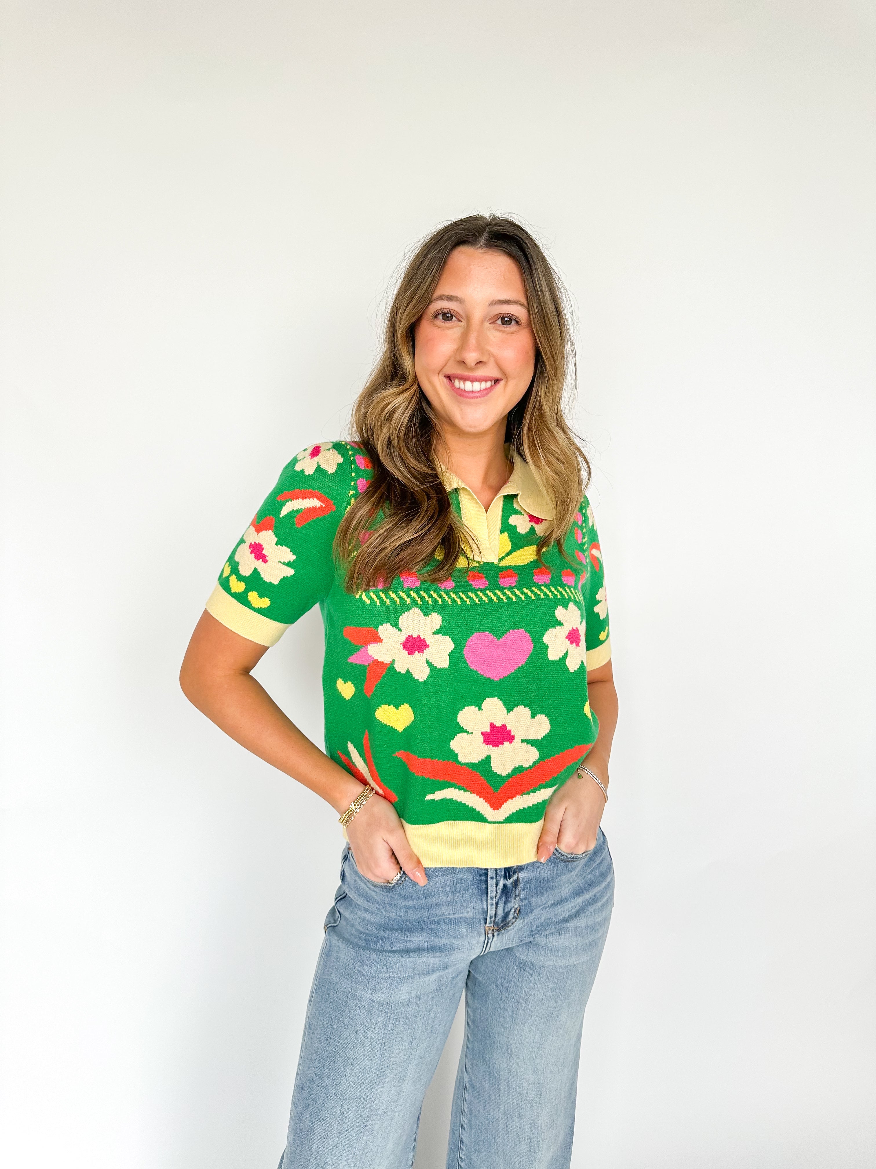 Blooming Gardens Green Sweater Top