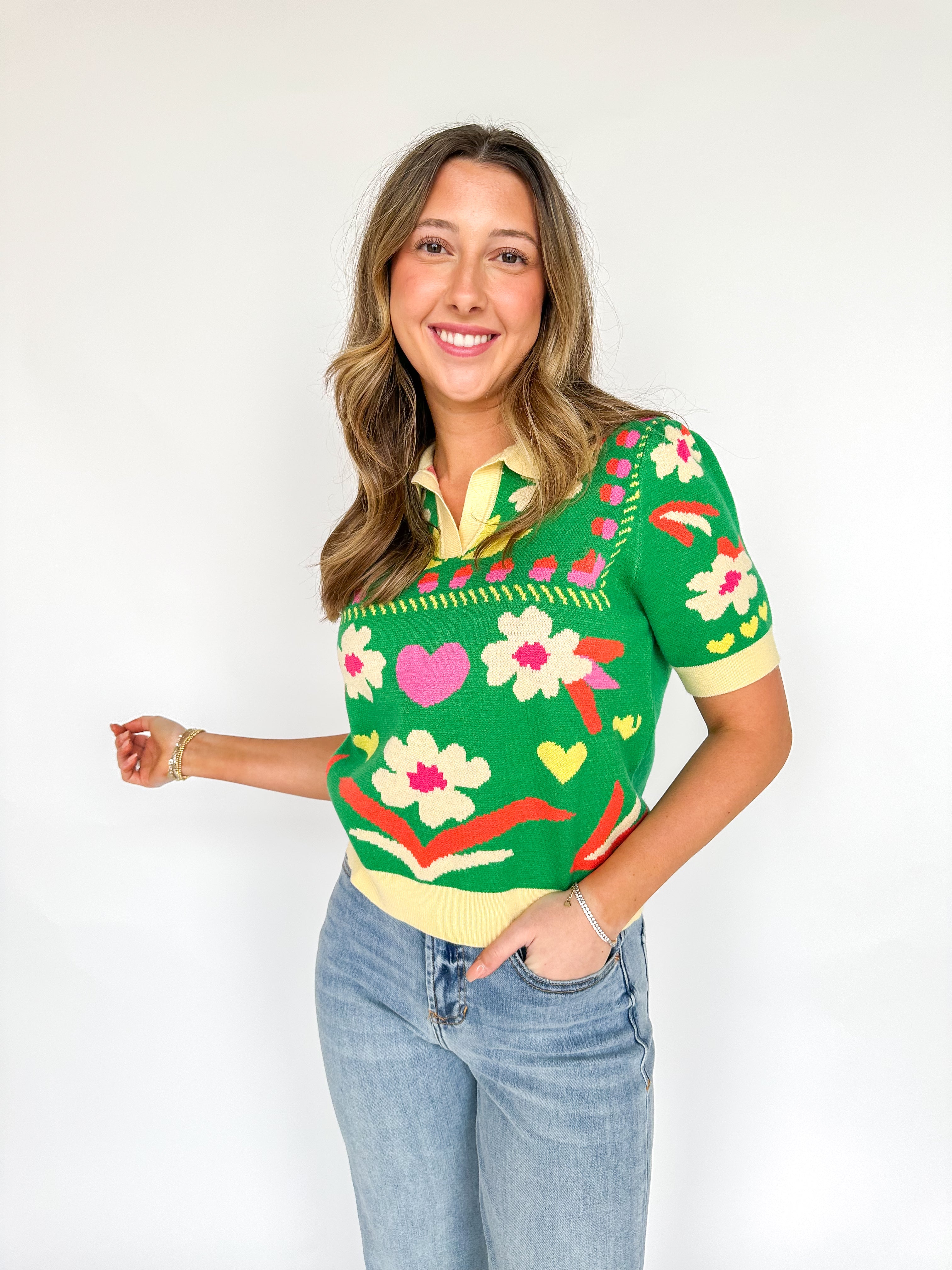 Blooming Gardens Green Sweater Top