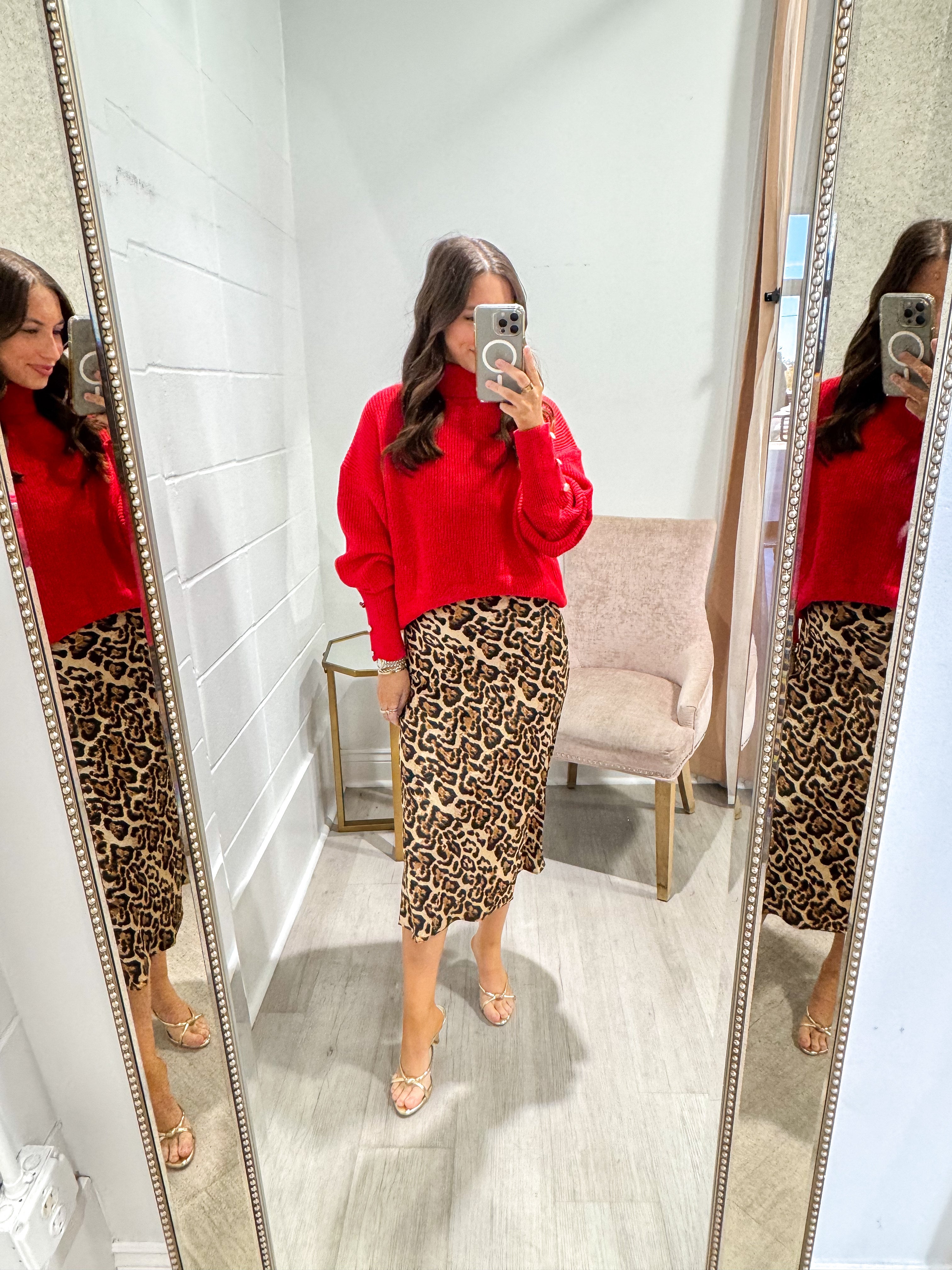 Leopard Silk Midi Skirt