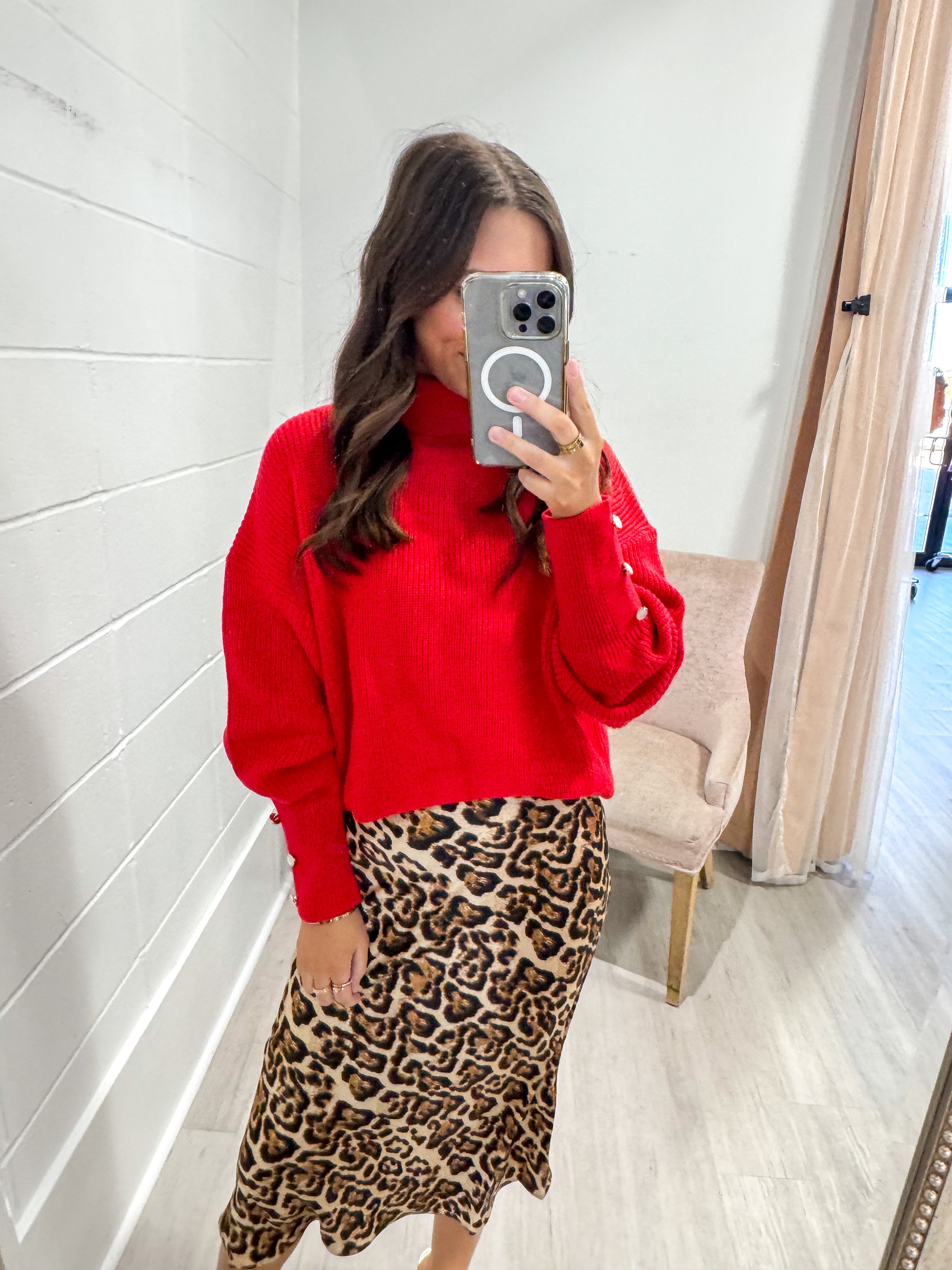 Leopard Silk Midi Skirt