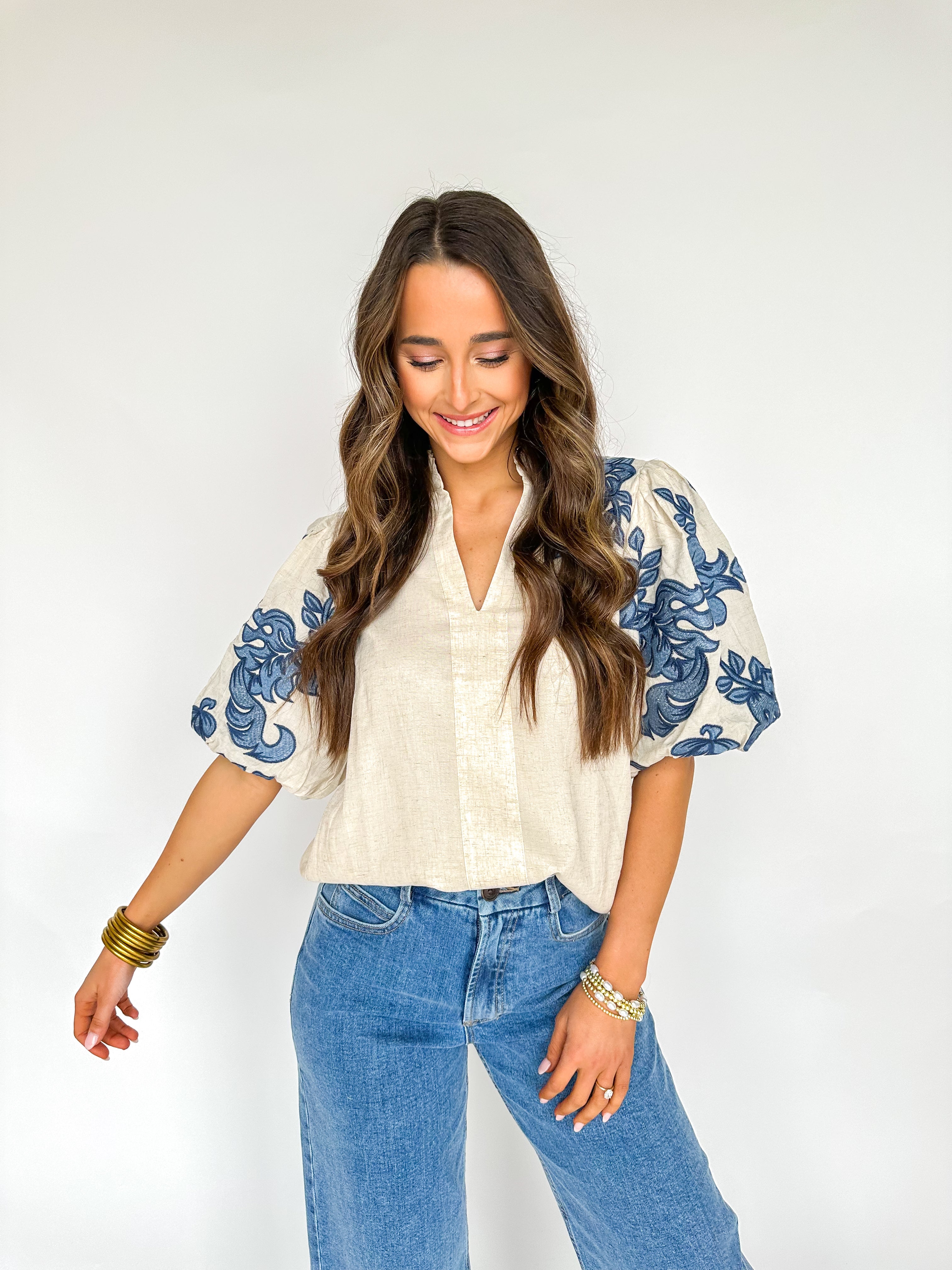 Lilian Petals Cream Embroidered Top