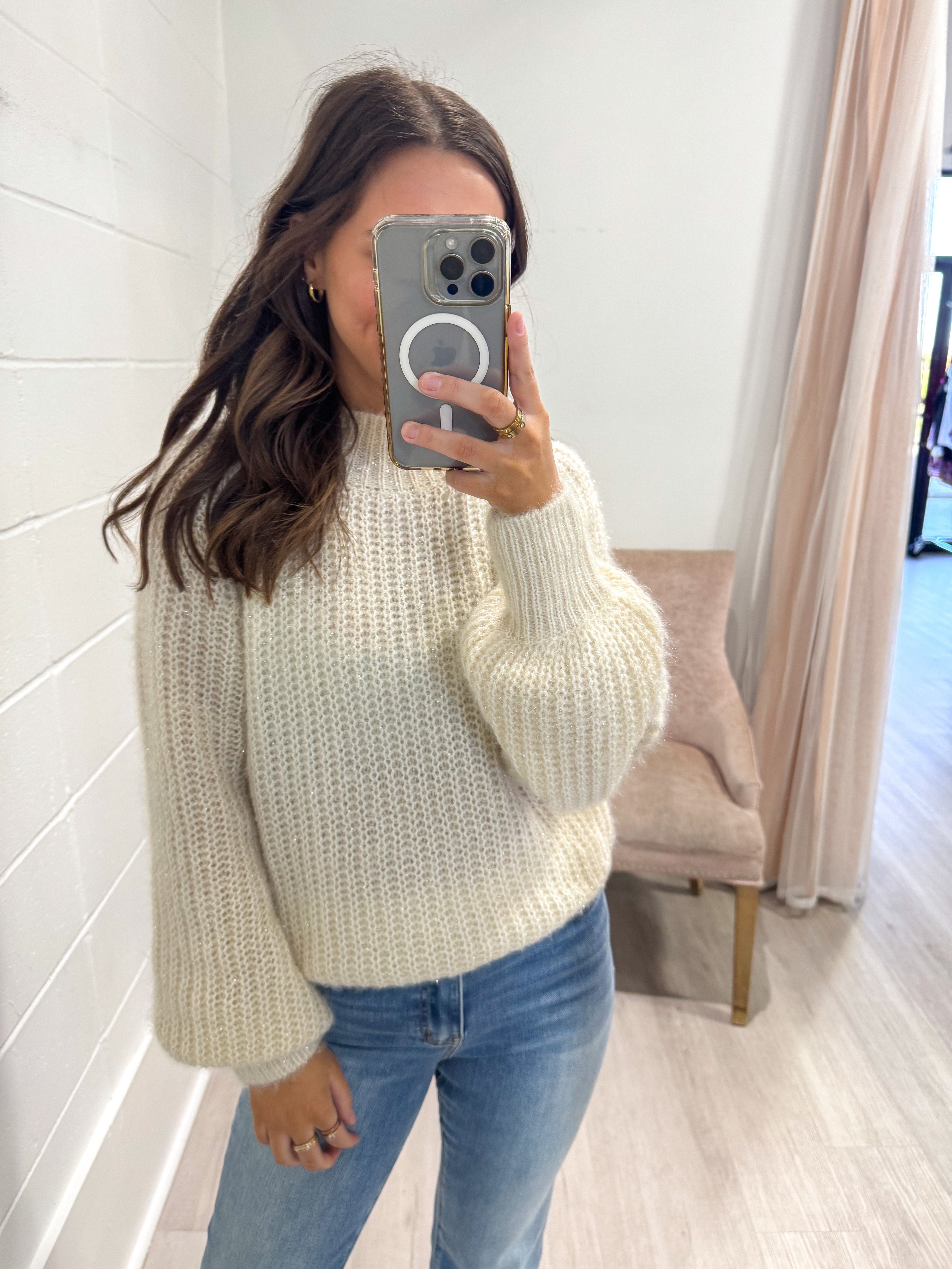 Cream Sparkle Knitted Sweater