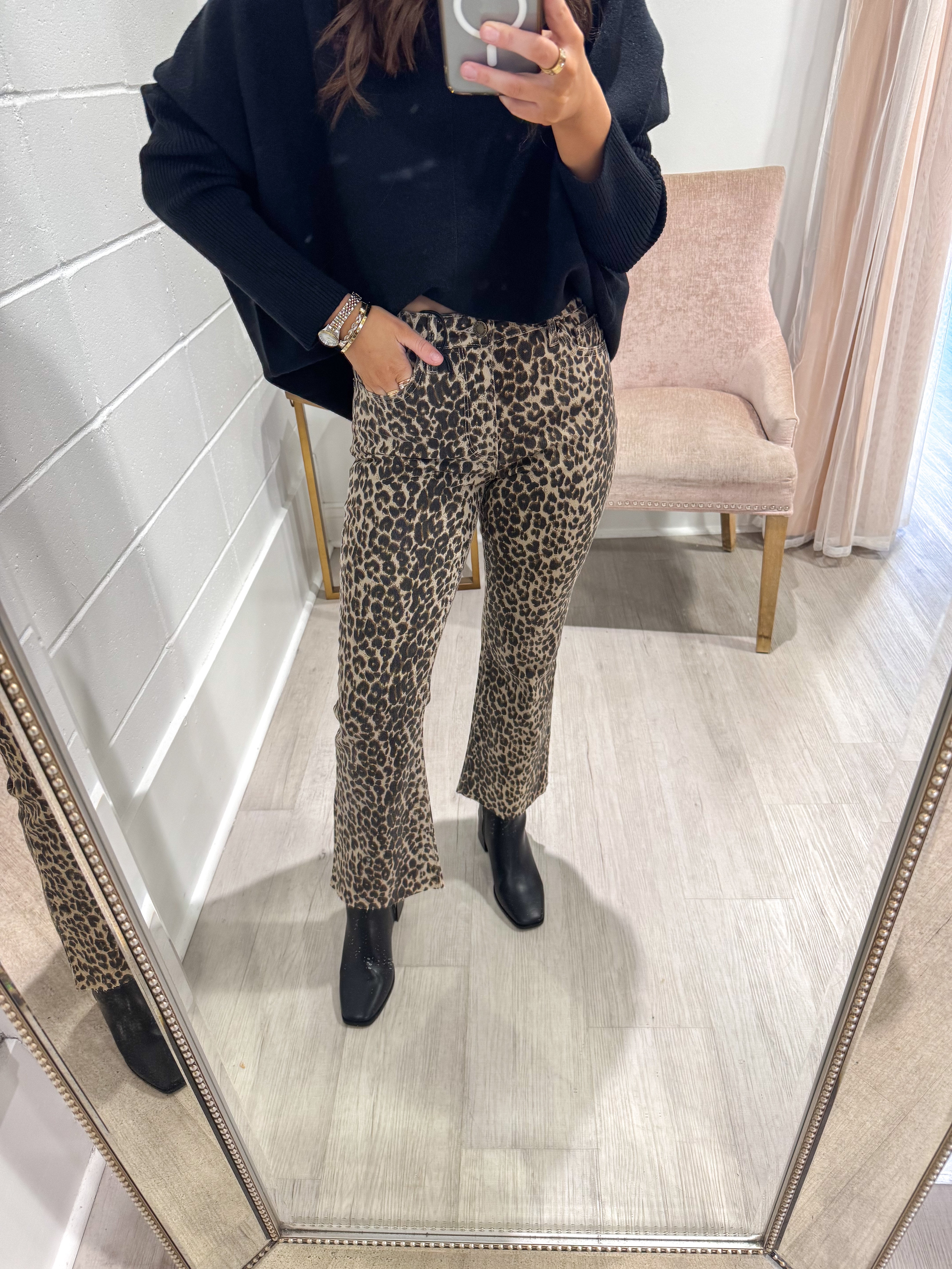 Leopard Crop Flare Jeans