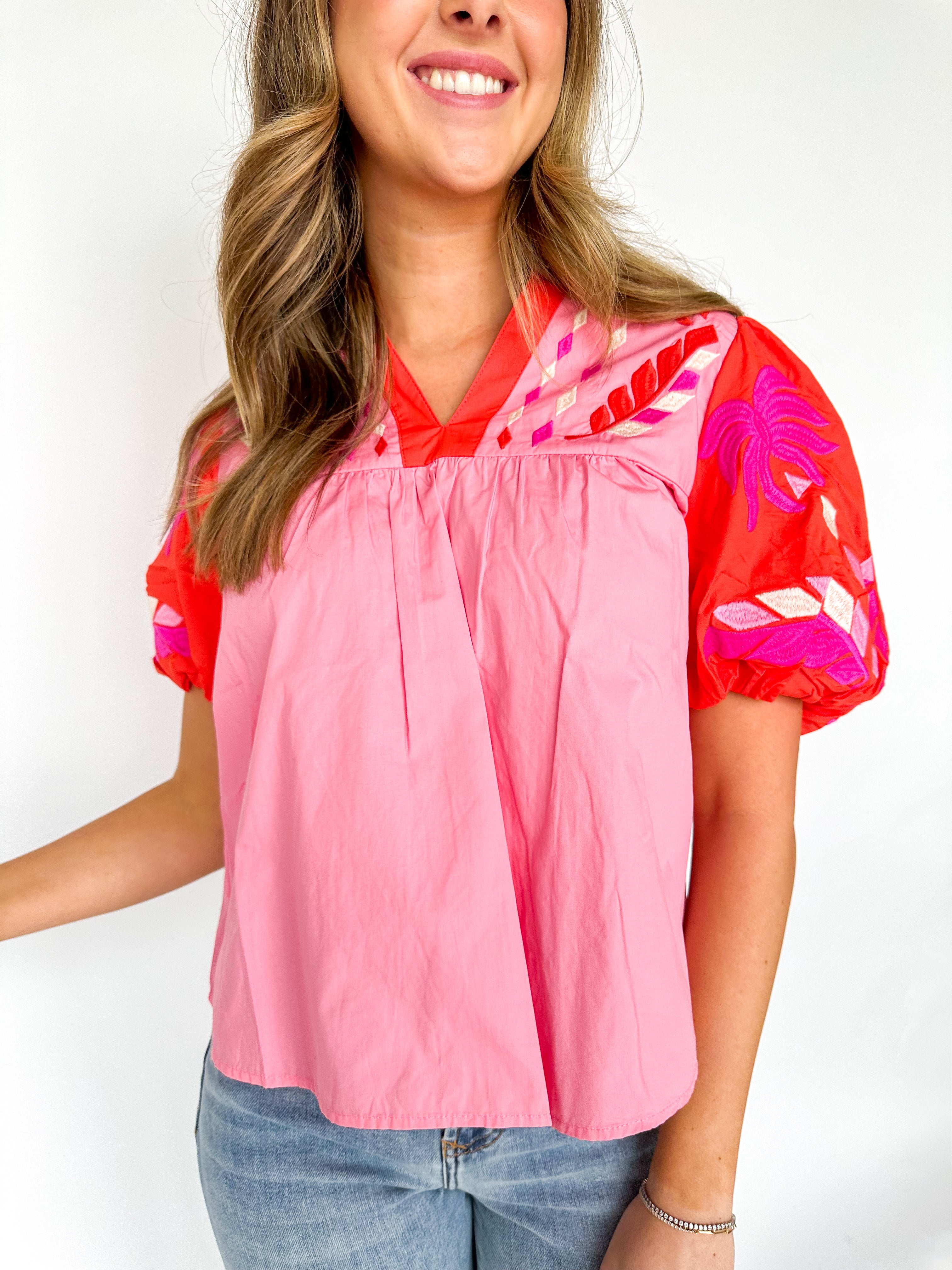 The Edge Pink Embroidered Top