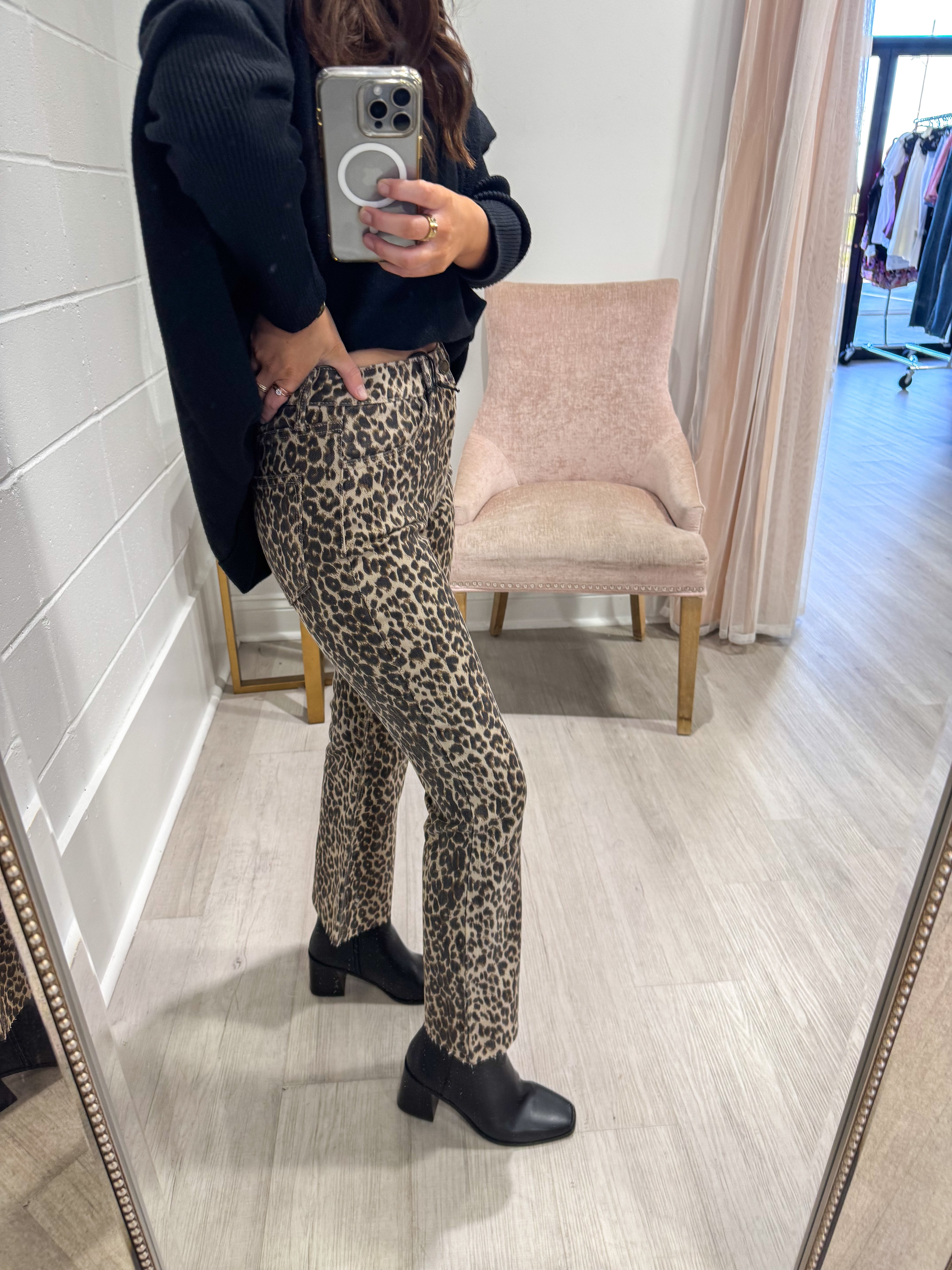 Leopard Crop Flare Jeans