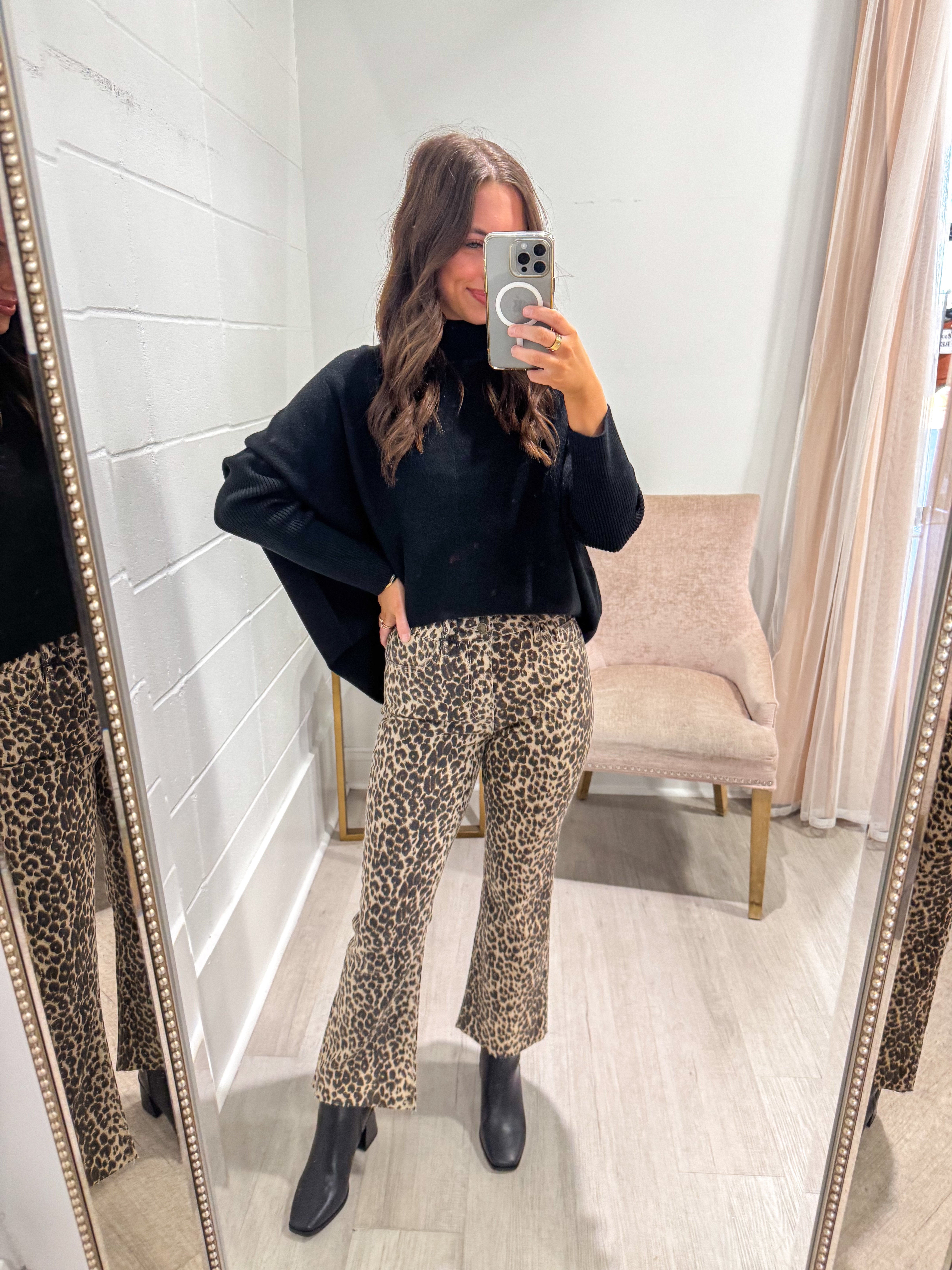 Leopard Crop Flare Jeans